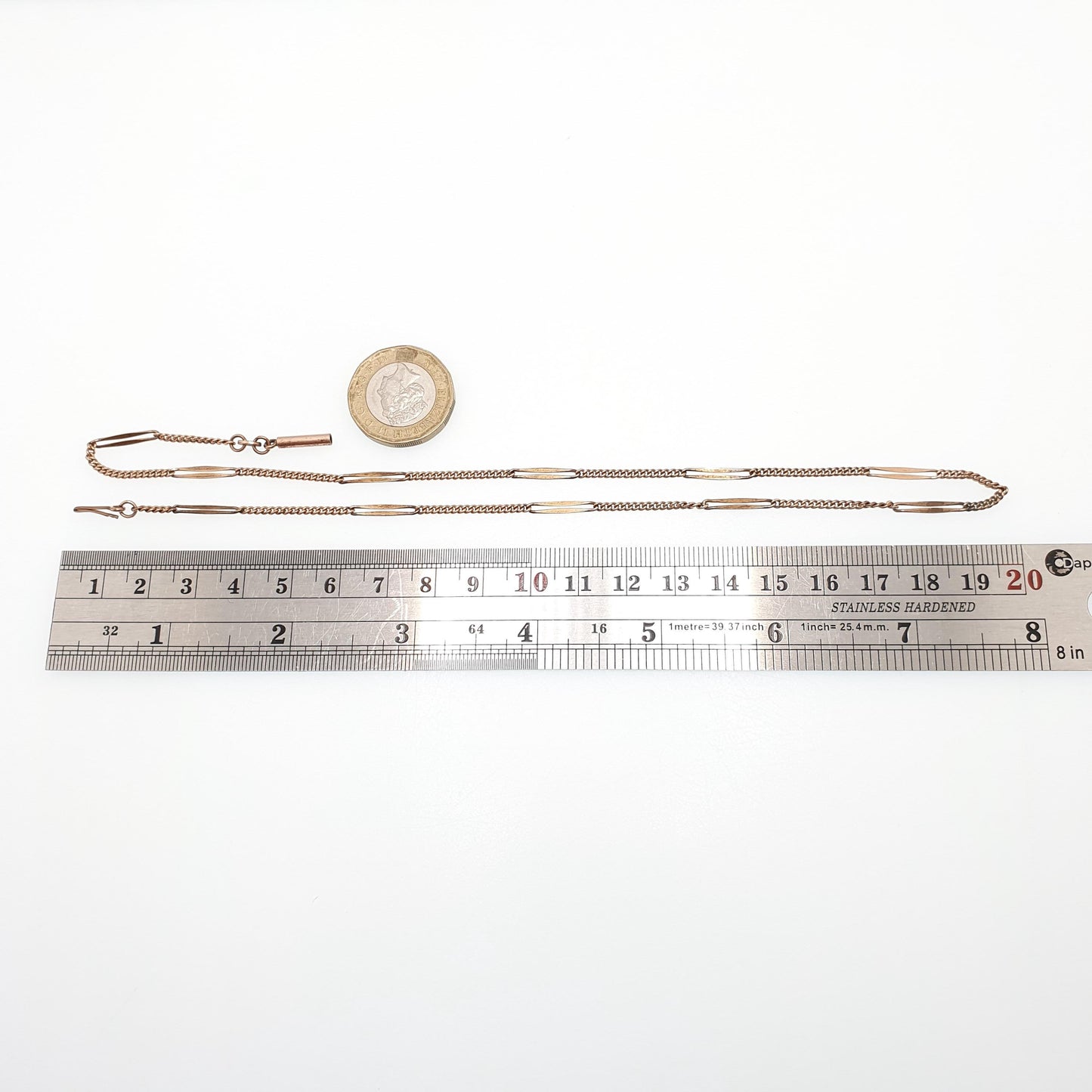 Antique Rolled Rose Gold Chain Necklace Bar & Curb Link 44cm 4.31g Filled Edwardian Vintage Jewelry Jewellery