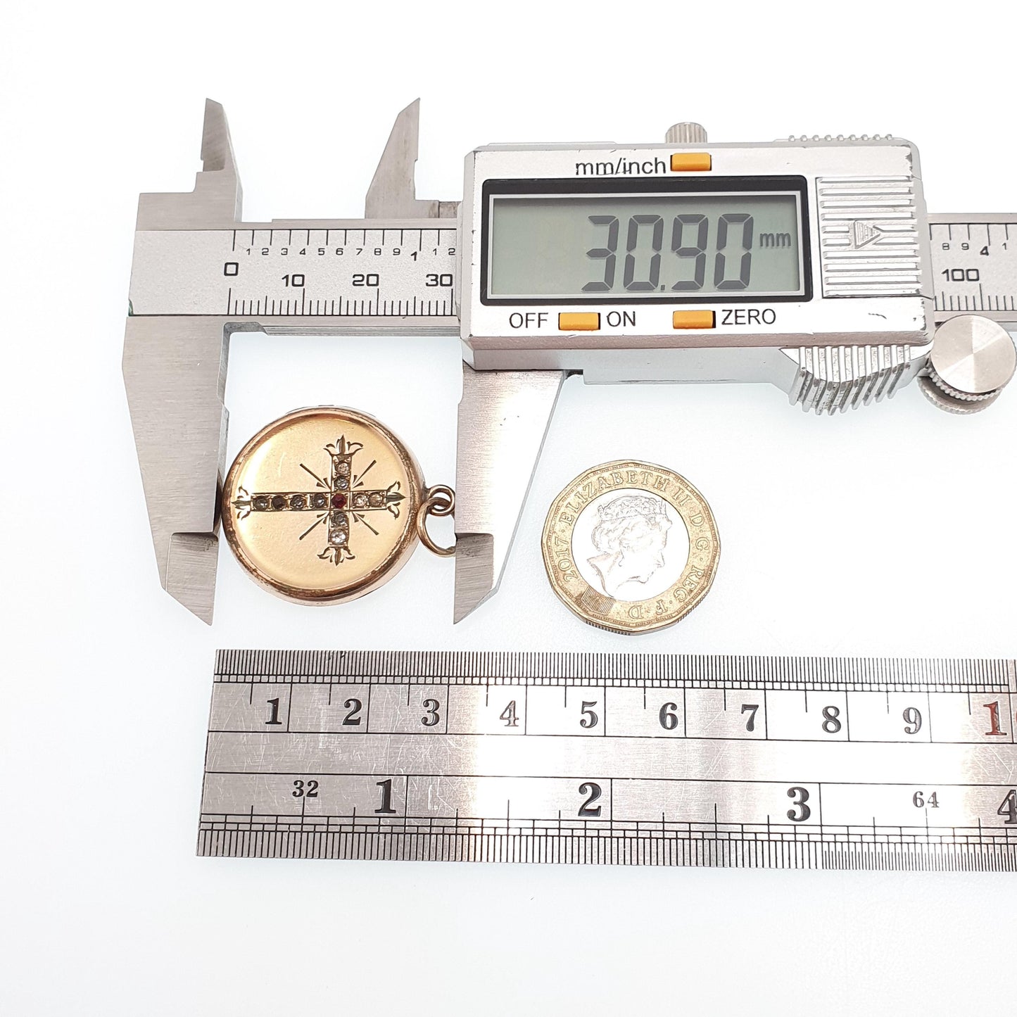 Antique Rolled Gold Filled Crucifix Paste Locket Cross Round Necklace Pendant Circle Photo Womens Vintage Jewelry Jewellery