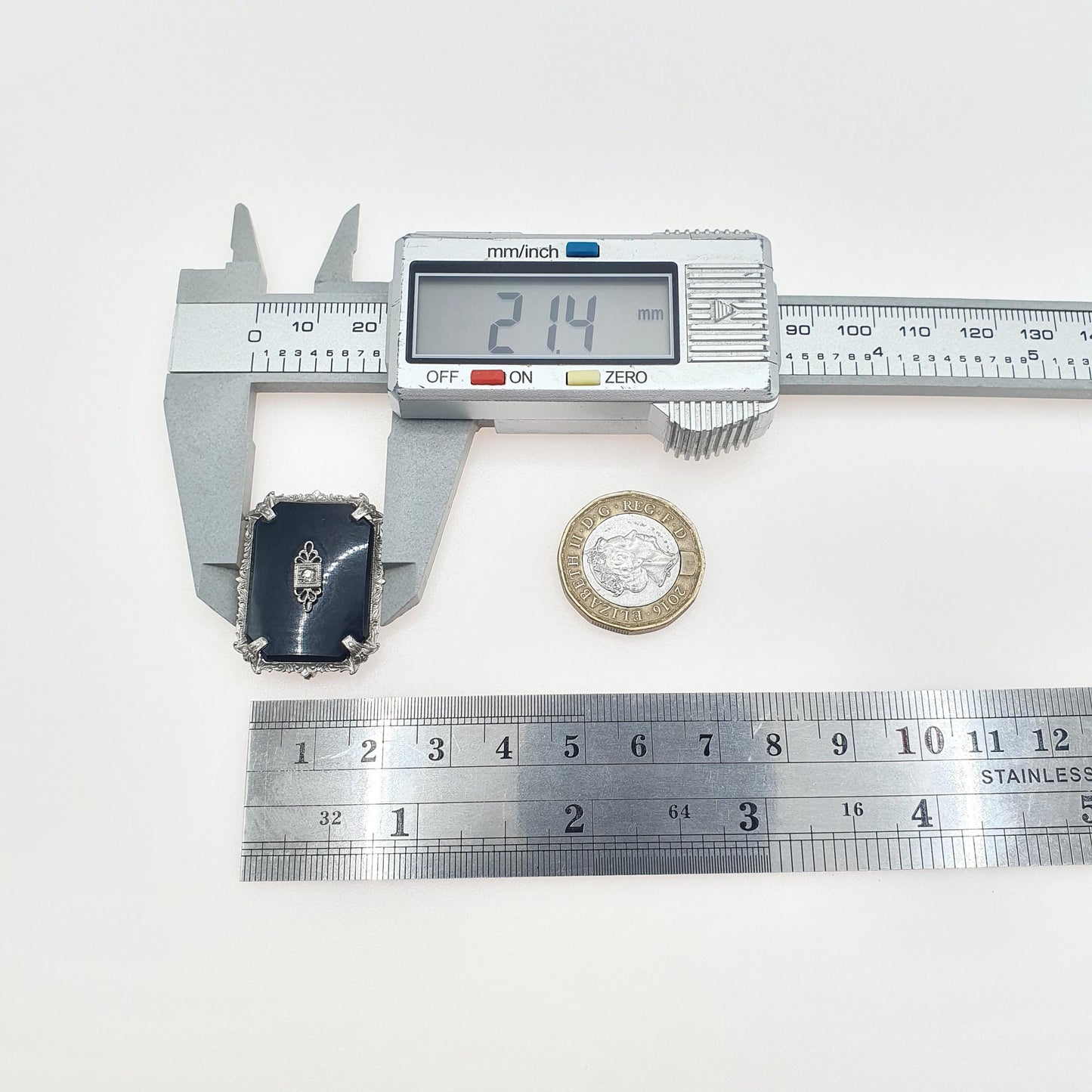 Antique Art Deco French Jet & Diamond Paste Brooch Flapper Geometric Silver Tone Base Metal 1920s Vintage Unisex Womens Jewelry Jewellery