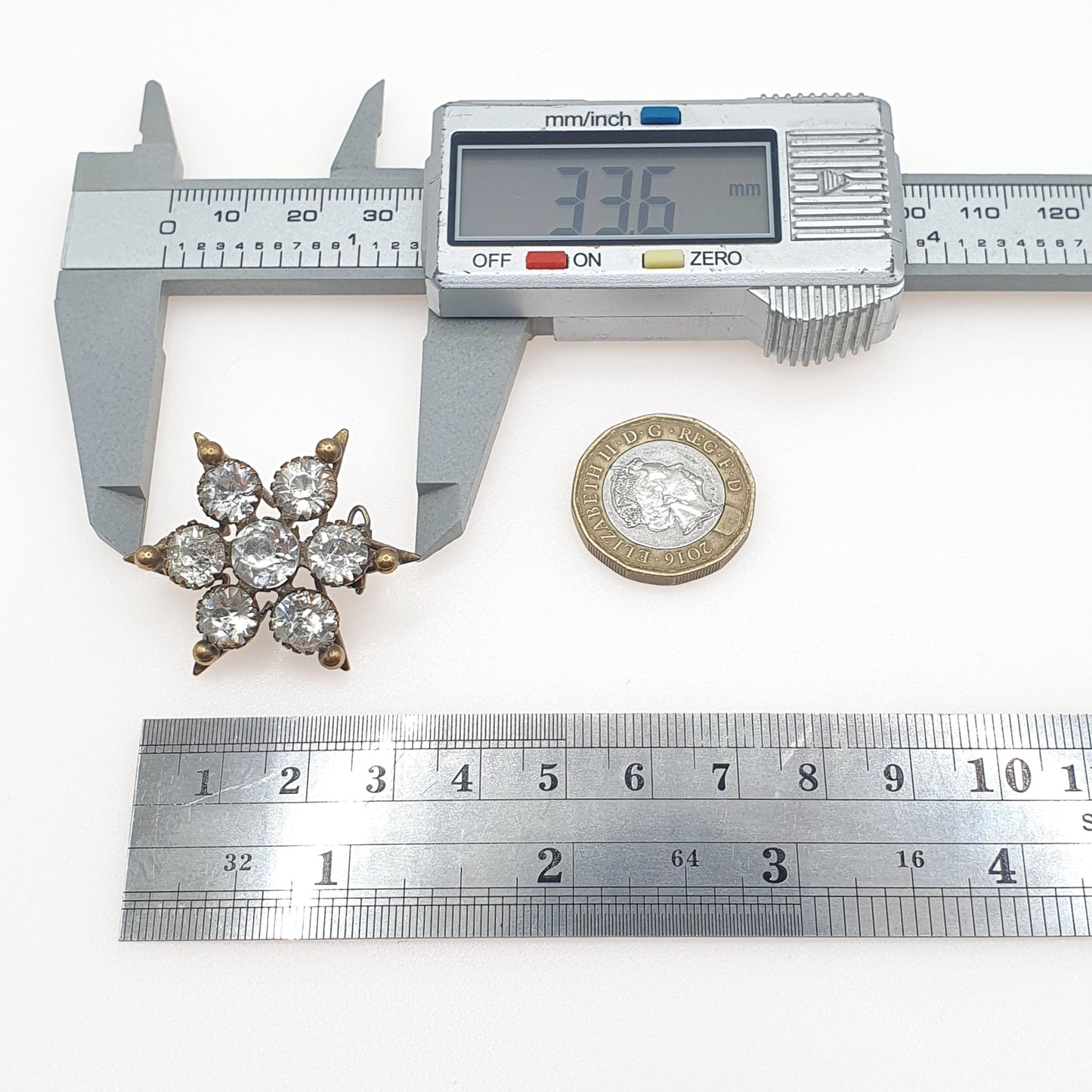 Antique Victorian Diamond Paste Star Brooch Gold Tone Base Metal Large Celestial Night Sparkly Womens Jewelry Jewellery