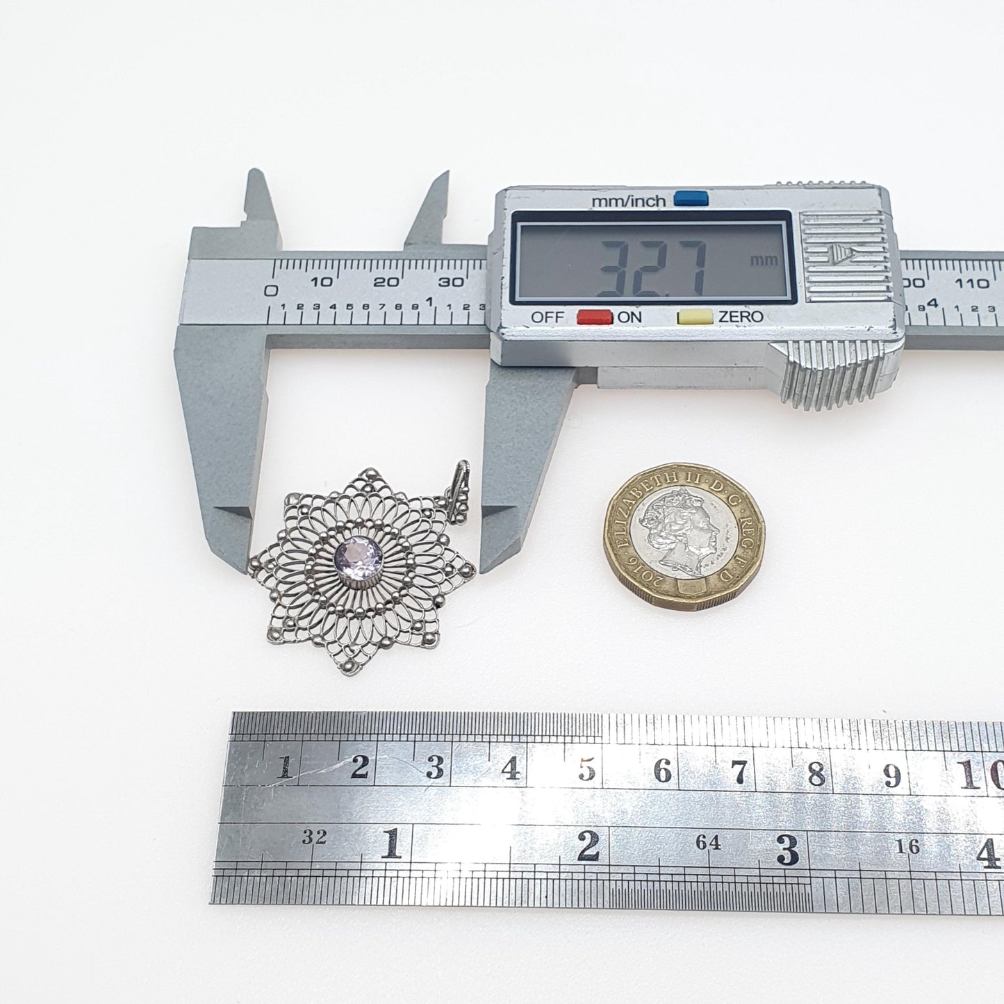 Antique Solid Silver Amethyst Star Filigree Pendant Celestial Handmade Purple Gemstone Delicate Vintage Womens Necklace Jewellery Jewelry