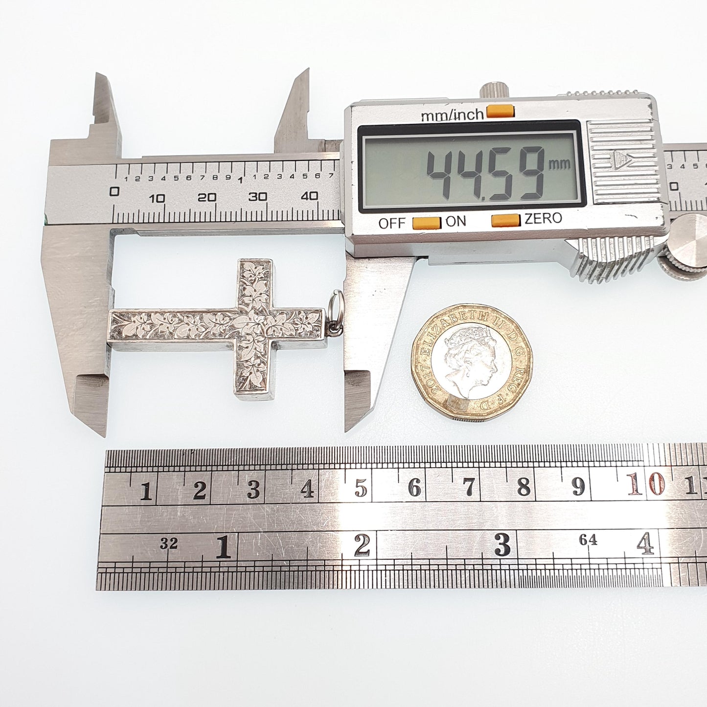 Antique Victorian Solid Silver Crucifix Necklace Pendant Hand Engraved Thick Chunky Catholic Christian Jewelry Vintage Womens