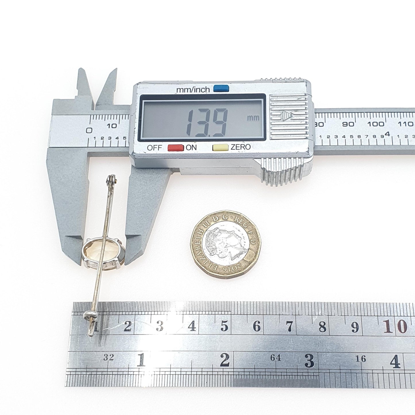 Antique Solid Silver Citrine Bar Brooch Oval Cut Natural Gemstone Bar Pin Yellow Womens Unisex Jewelry Jewellery