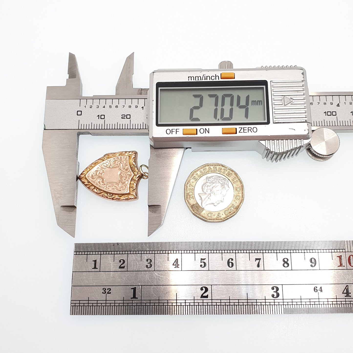 Antique Victorian 9ct Gold Shield Locket 9kt 9k Rose Back and Front Pendant Engraved Picture Photo Vintage Jewellery Jewelry