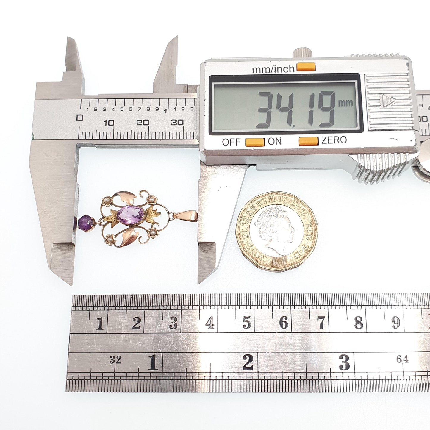 Antique 9ct Gold Amethyst Seed Pearl Pendant Necklace Brooch Edwardian Solid 375 Openwork Art Nouveau Vintage Jewellery Jewelry