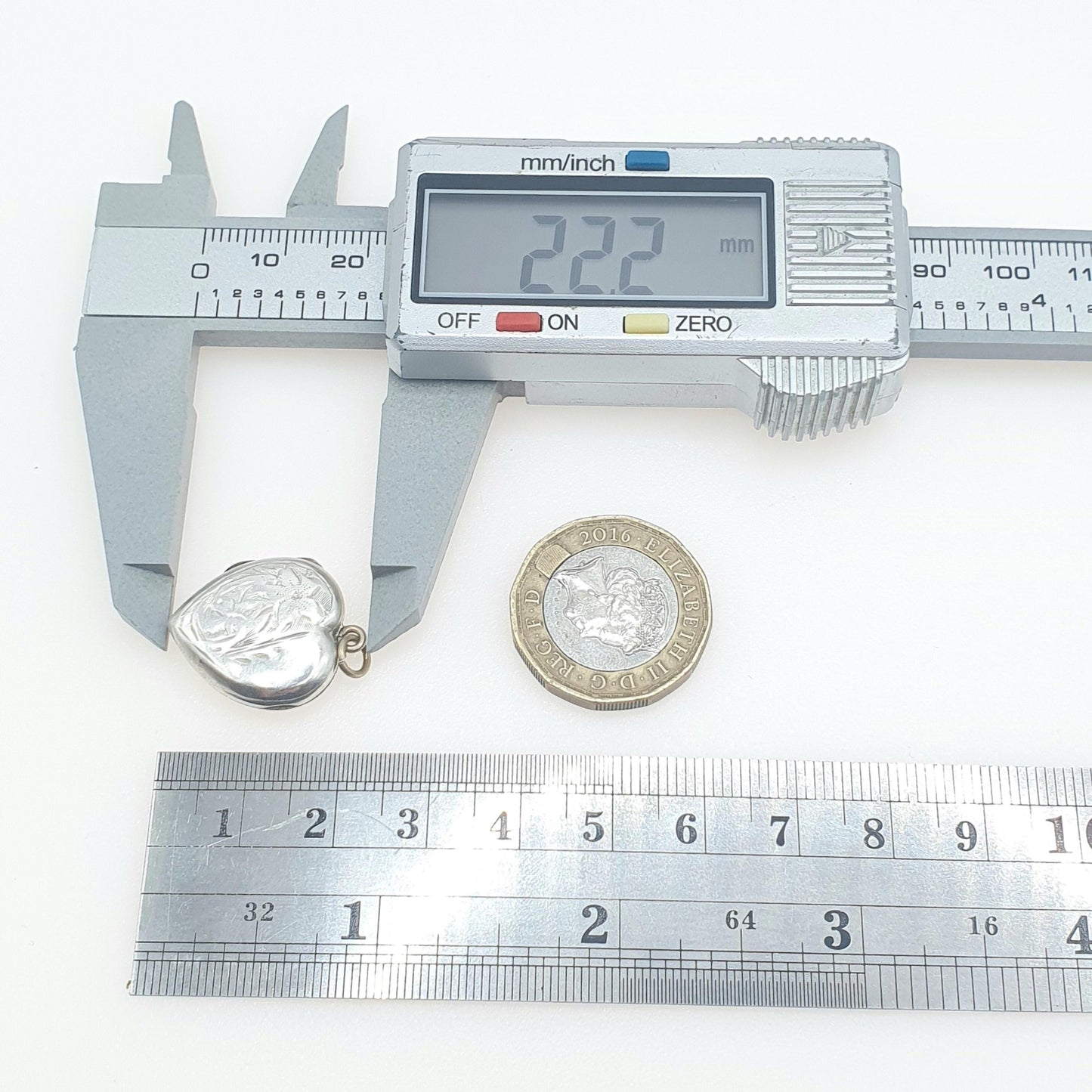 Antique Solid Silver Heart Locket Engraved Front Love Gift Back and Front Necklace Pendant Womens Jewelry Jewellery