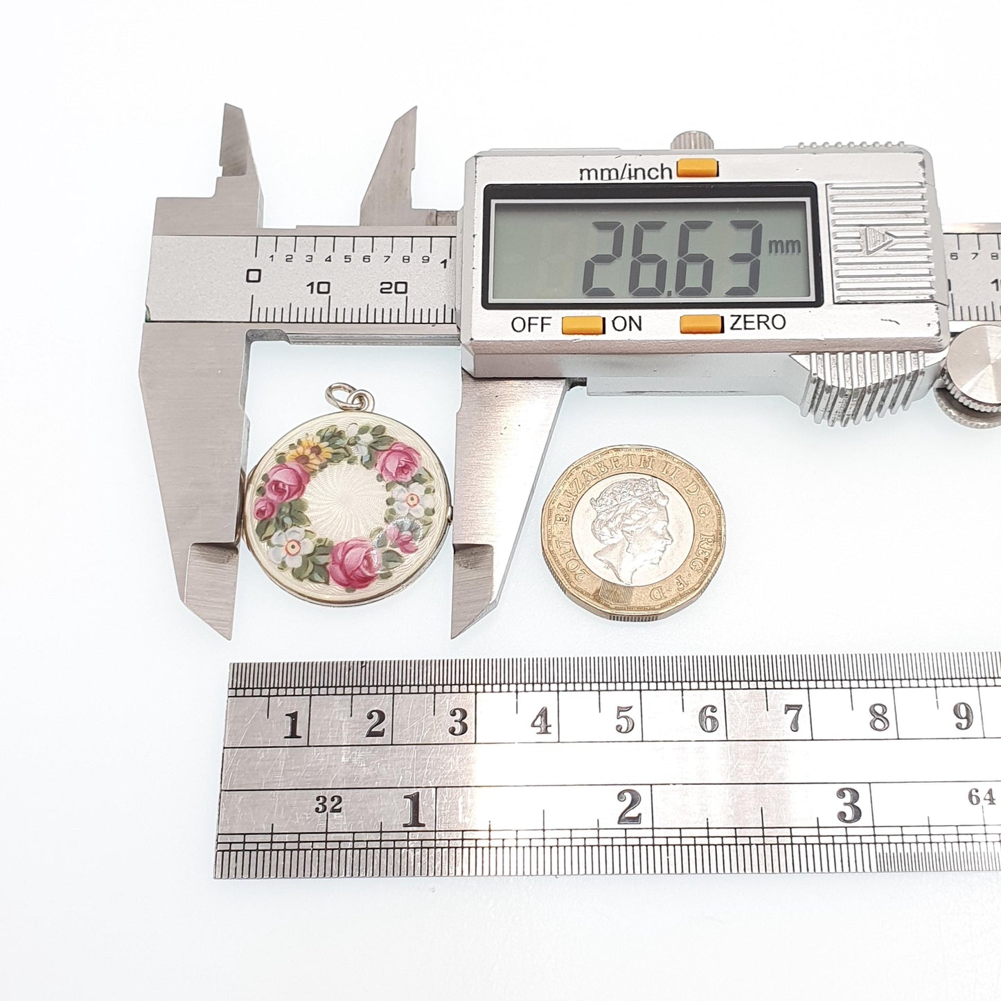 Antique Guilloche Enamel Solid Silver Locket Edwardian Rose Flower Pendant Round Photo Picture Jewelry Jewelry