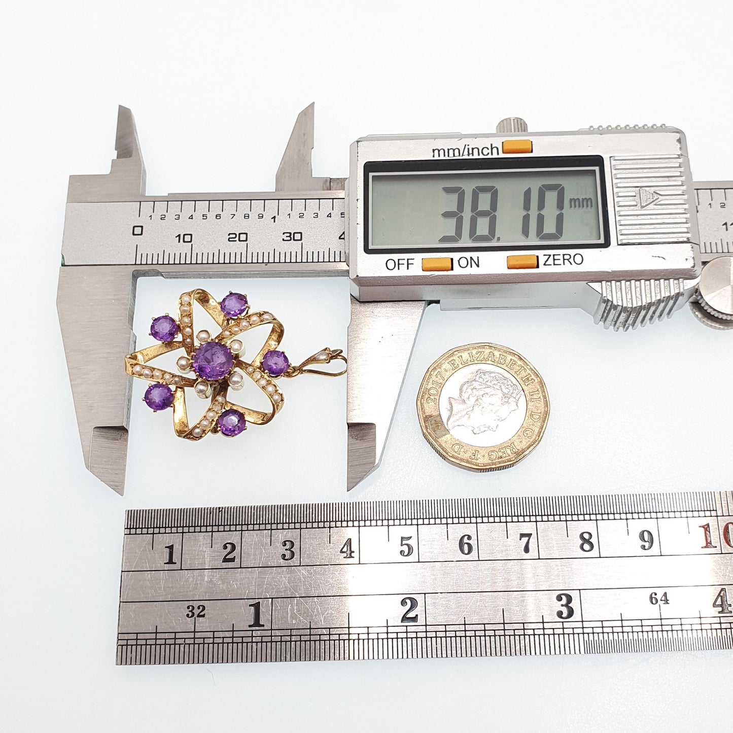 Antique 9ct Gold Amethyst Pendant Star Shape Necklace Brooch Seed Pearl Edwardian Solid 9k 9kt Vintage Jewellery Jewelry