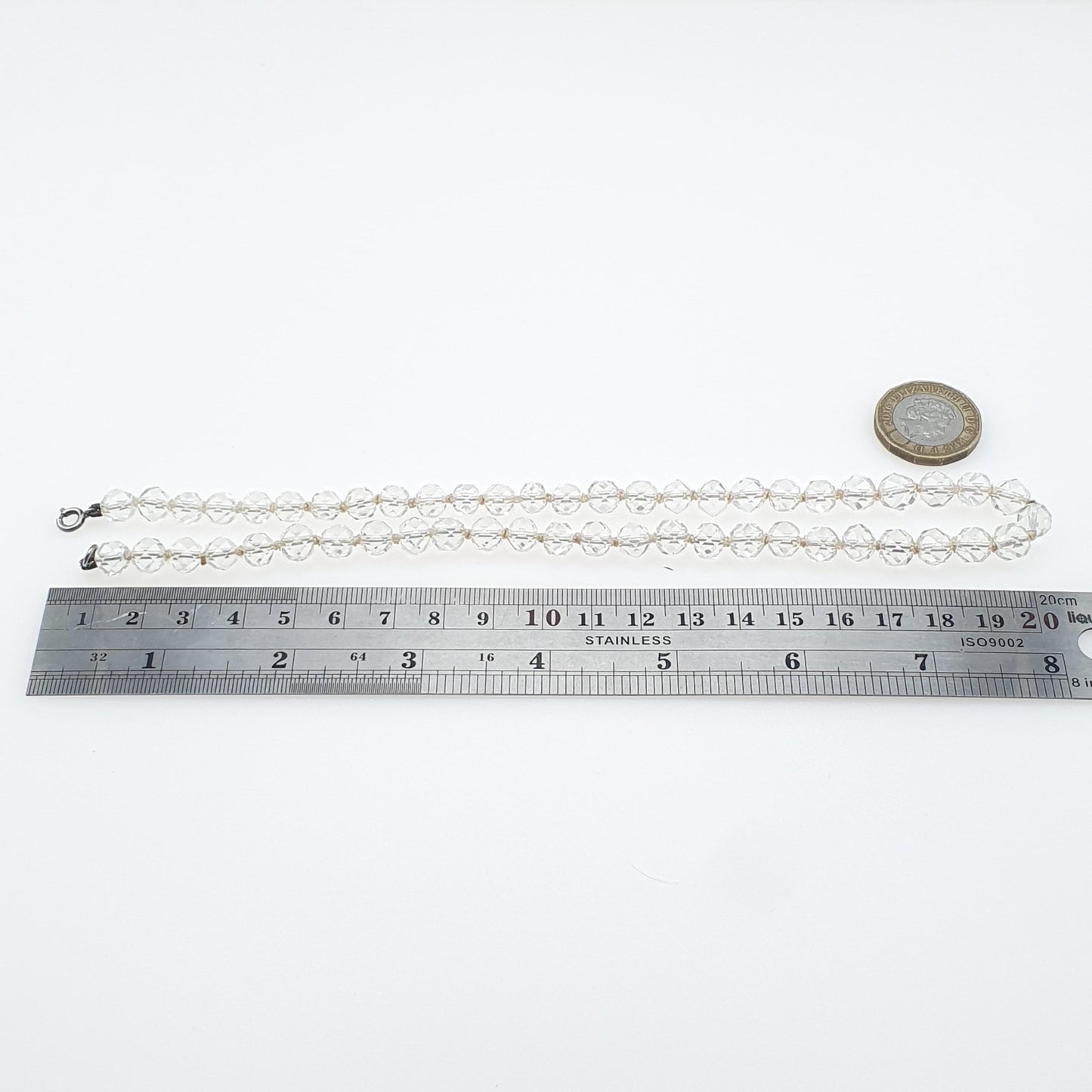 Antique Rock Crystal Bead Necklace Art Deco Sterling Silver Clasp Genuine White Quartz Gemstones 25.15g Faceted Beads Jewelry Jewellery