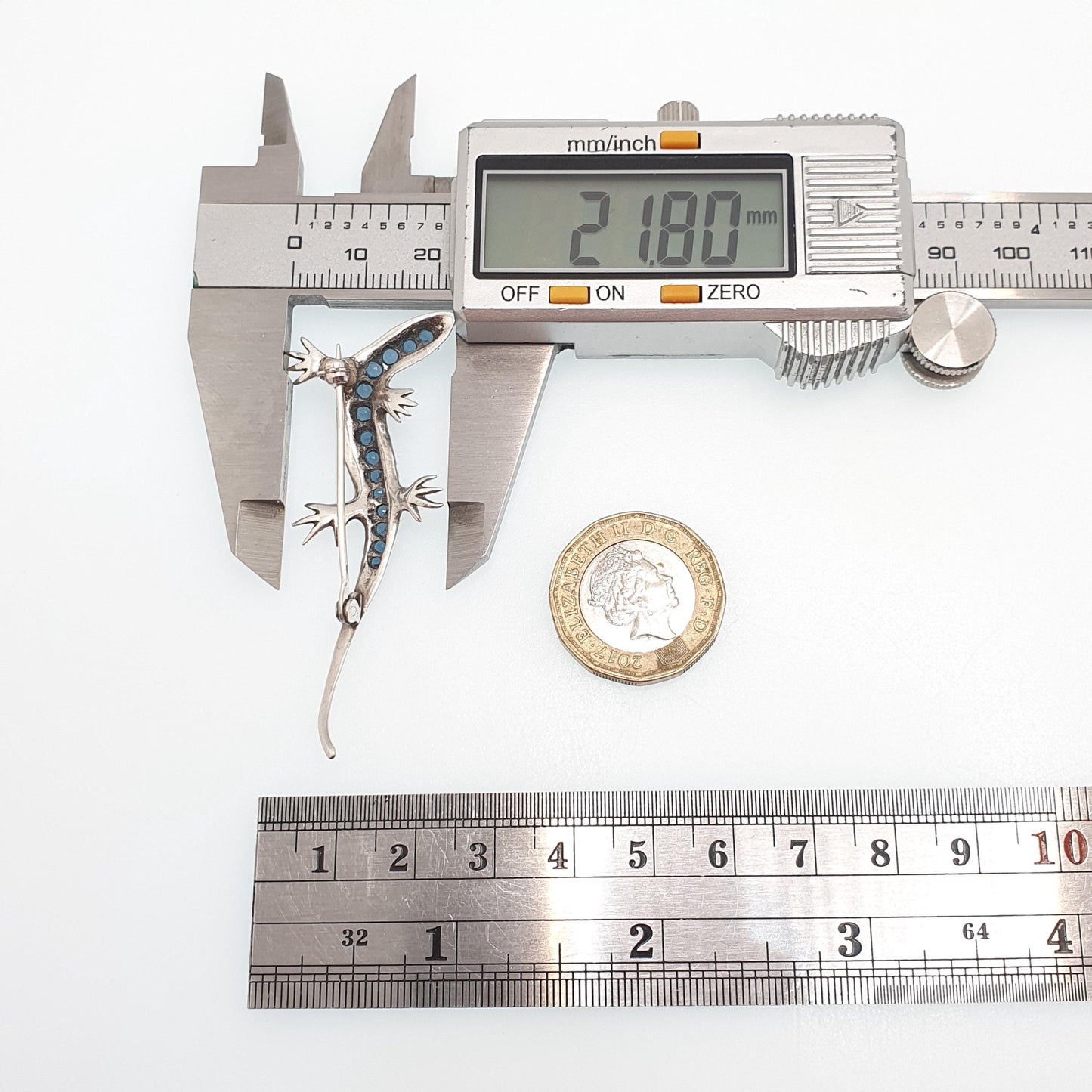 Antique Solid Silver Lizard Brooch Sapphire & Diamond Pastes Reptile Animal Gecko Art Deco Vintage Jewelry Jewellery