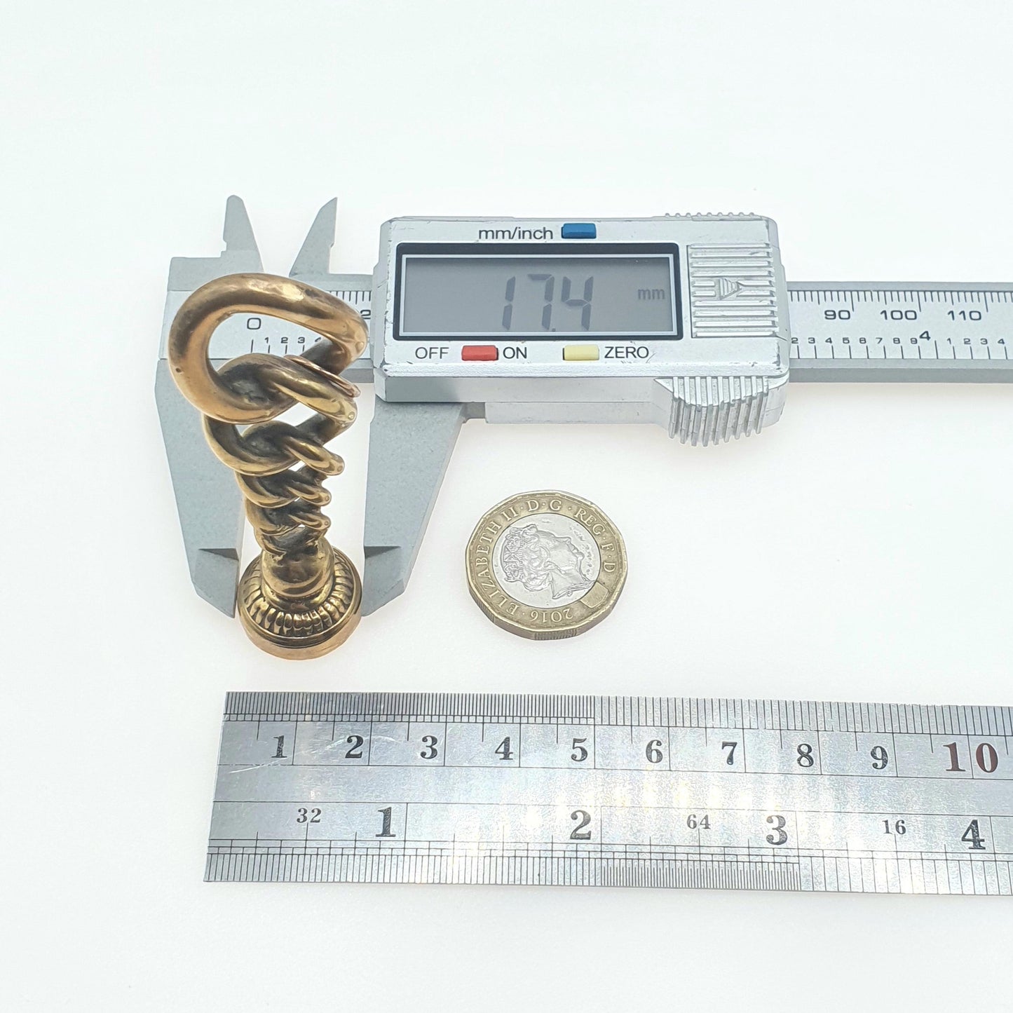 Antique Victorian Brass Letter Seal Pendant Curb Link Intaglio Initial "B" Gold Tone Base Met Stamp Vintage Unisex Womens Jewelry Jewellery
