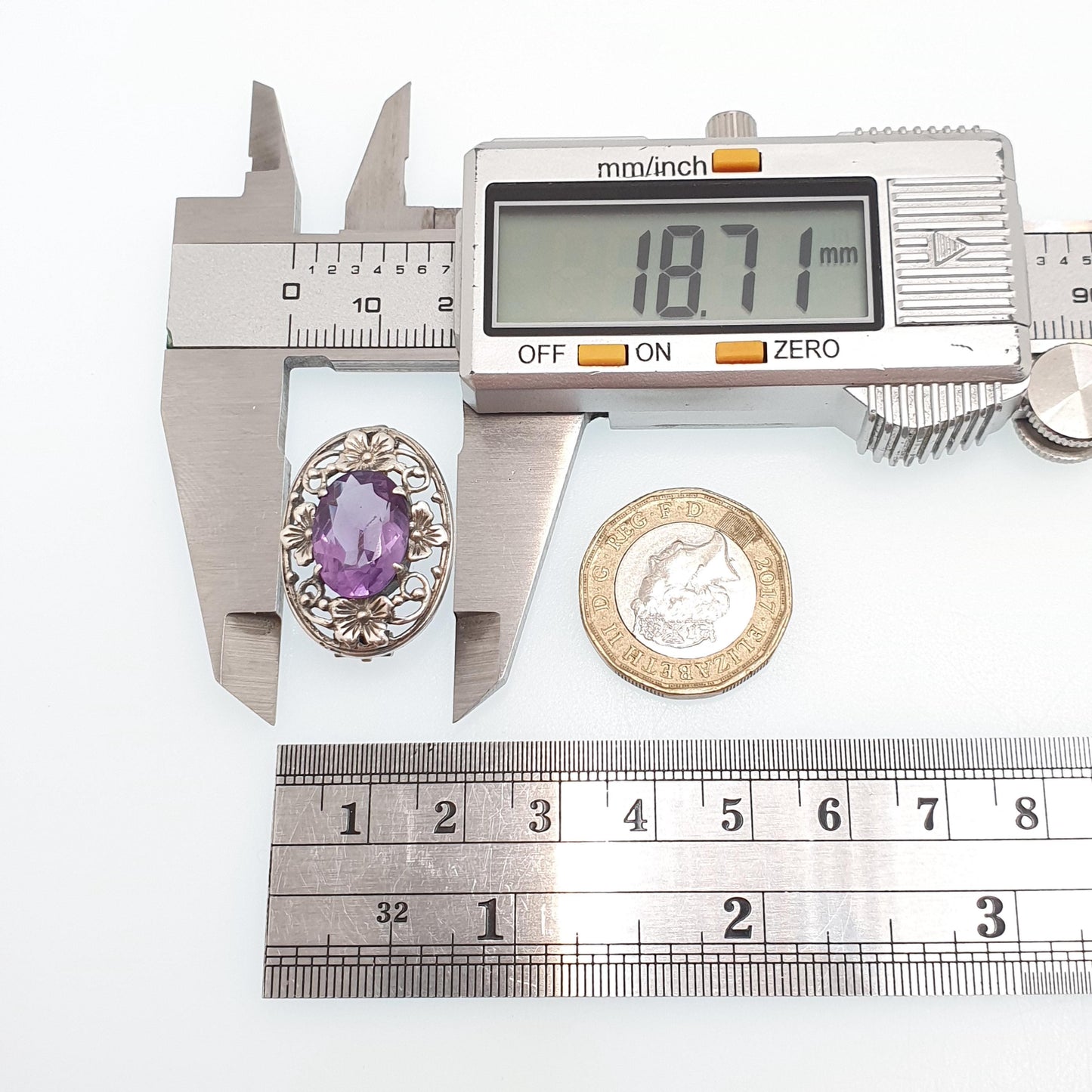 Old Vintage Bernard Instone Sterling Silver Amethyst Brooch Pin Art Deco Genuine Oval Flower Pattern 1930s Womens Jewelry Jewellery