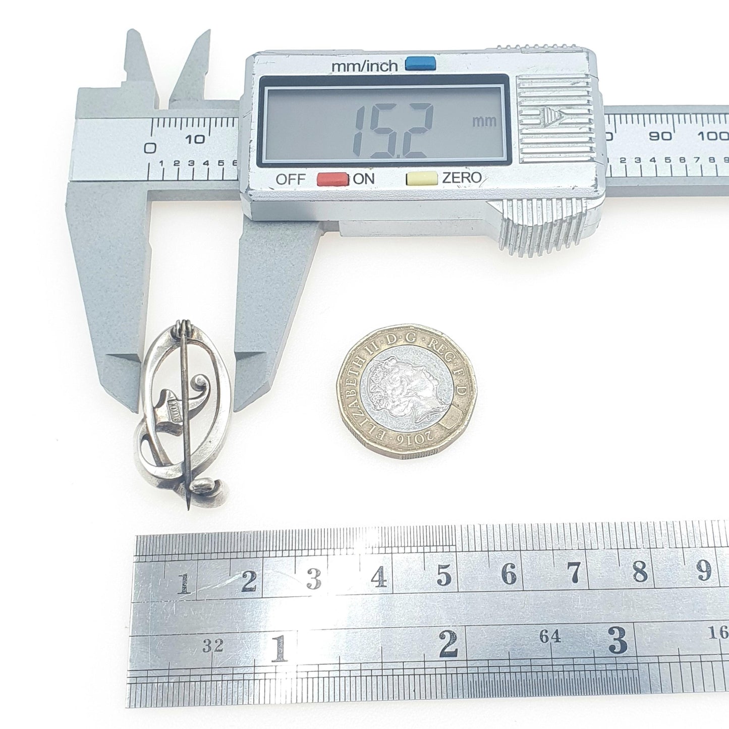 Antique Victorian Solid Silver Diamond Paste Brooch Pin Scroll Art Nouveau Ornate Late 1800s Vintage Foiled Glass Jewelry Jewellery