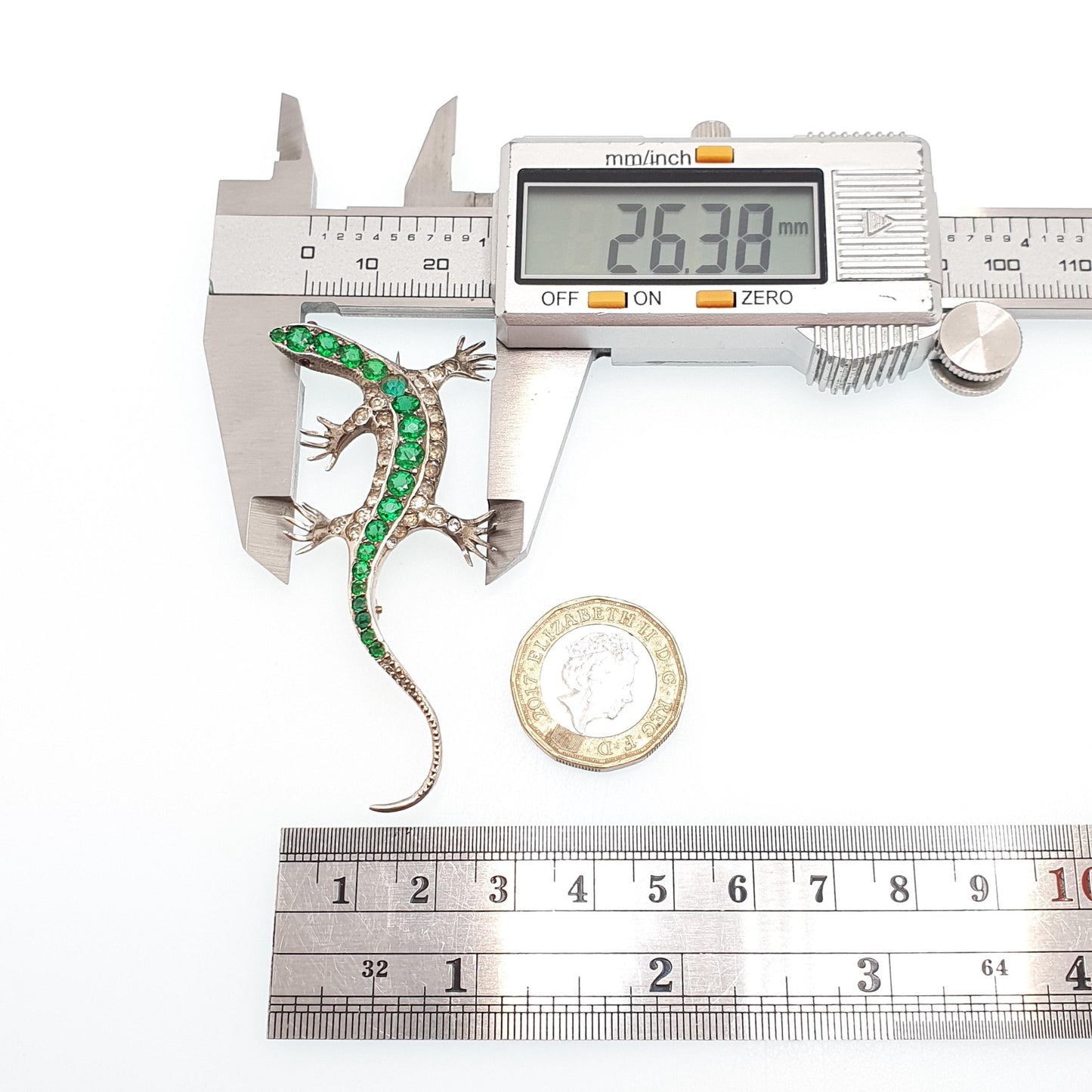 Antique Solid Silver Emerald & Diamond Paste Lizard Brooch Victorian Reptile Animal Gecko Vintage Jewelry Jewellery