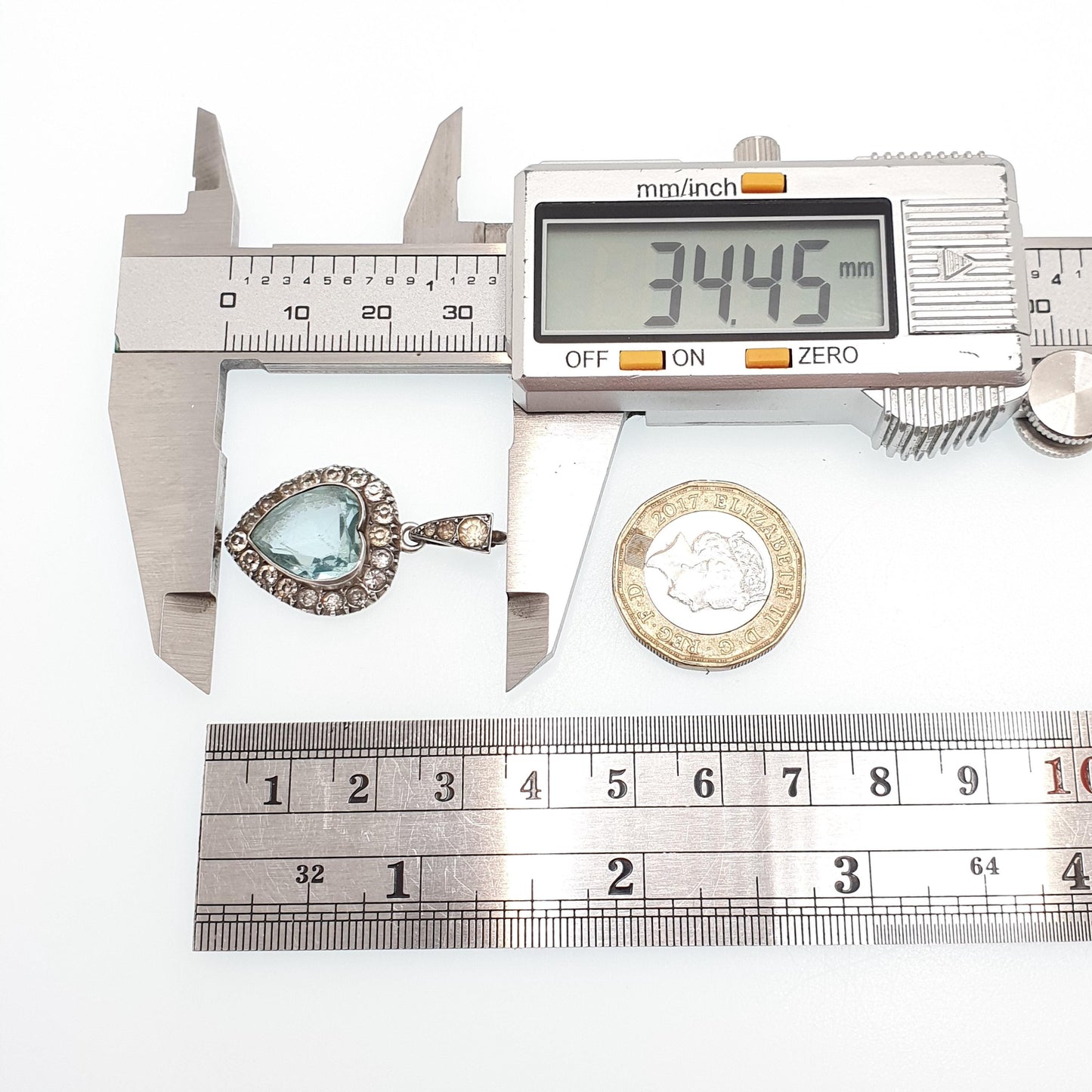 Antique Victorian Solid Silver Heart Pendant Aquamarine Paste Necklace Puffer Love Sparkly Vintage Jewellery Jewelry