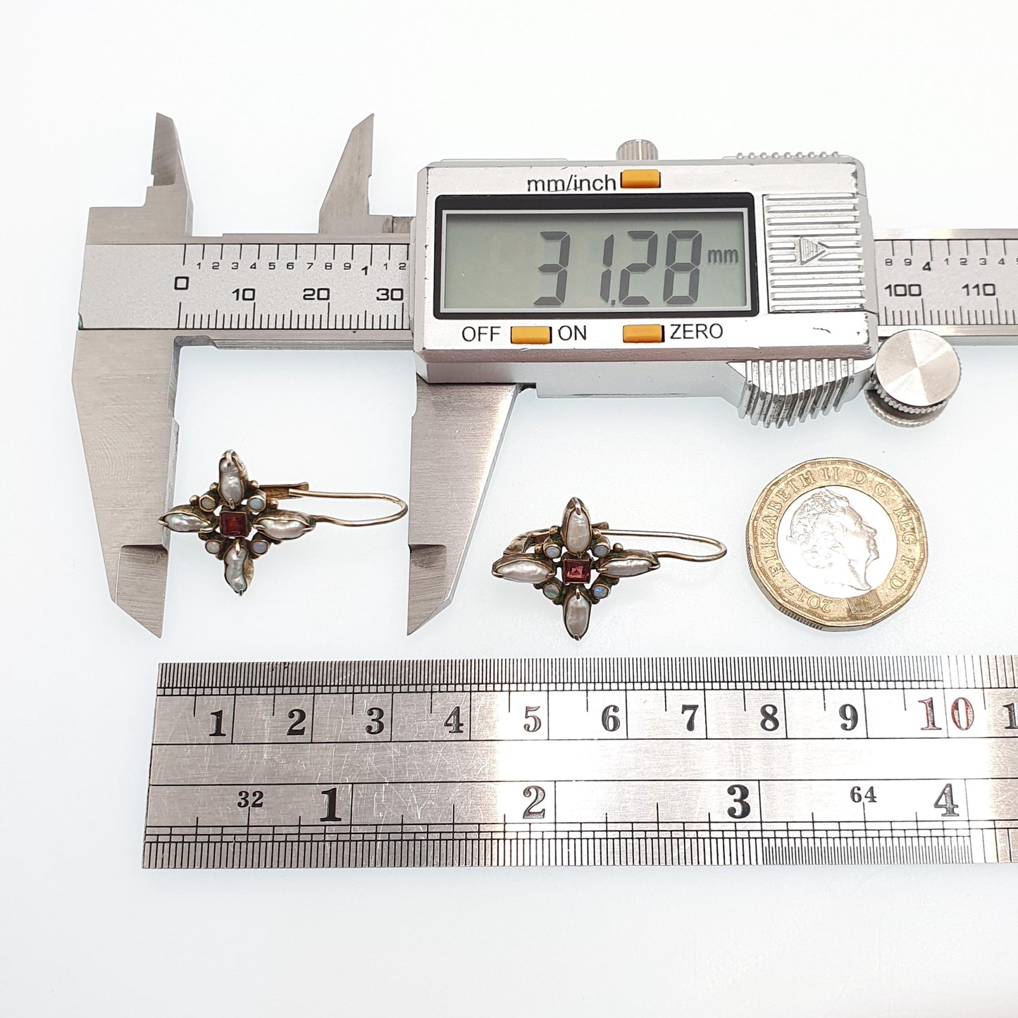 Vintage Sterling Silver Opal Garnet Earrings Austro Hungarian Revival Style Freshwater Pearl Hook Dangle Gold Vermeil Jewellery