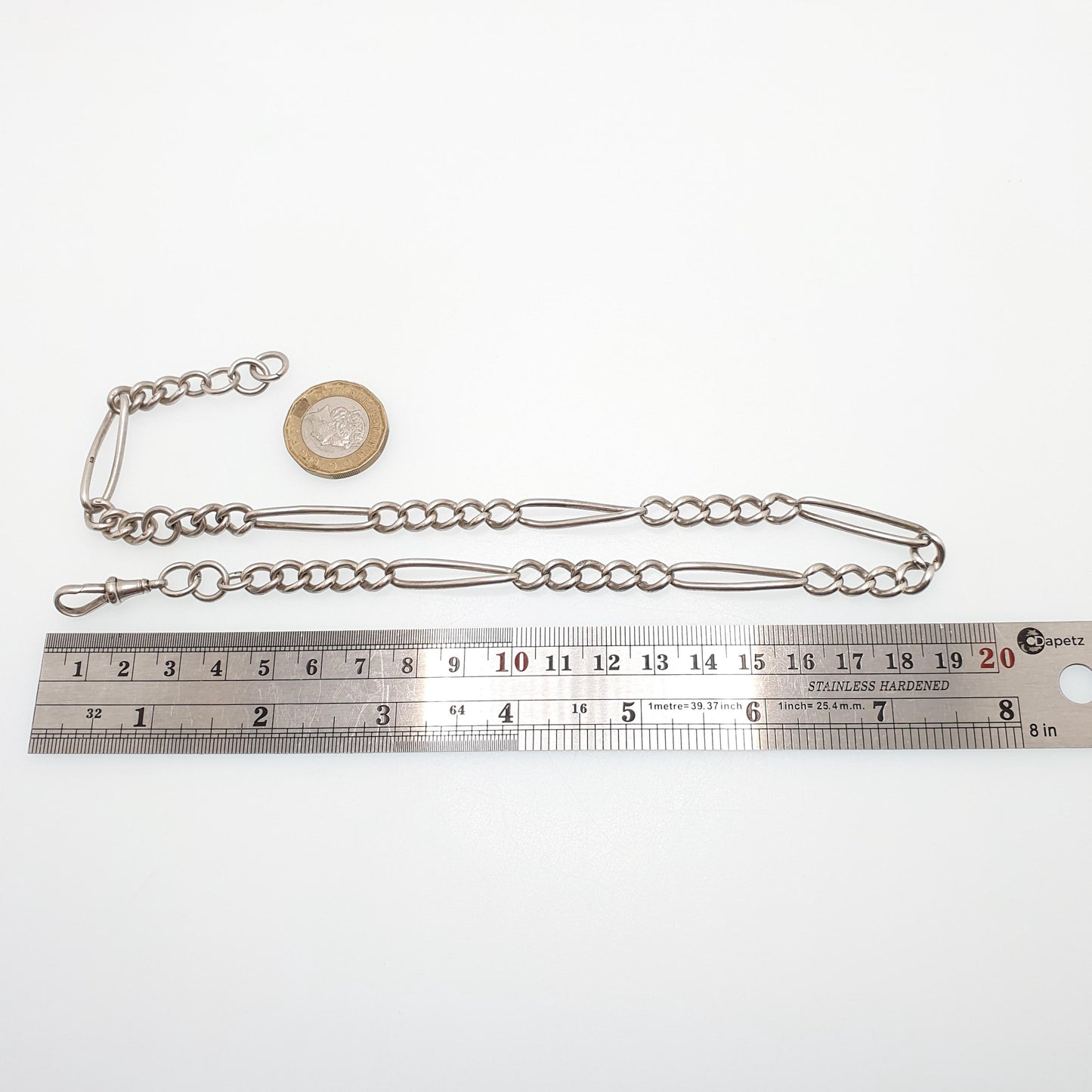 Antique Victorian Sterling Silver Albert Chain Necklace Figaro Curb Link Twisted 45cm 34.49g Dog Clip Long Old Vintage
