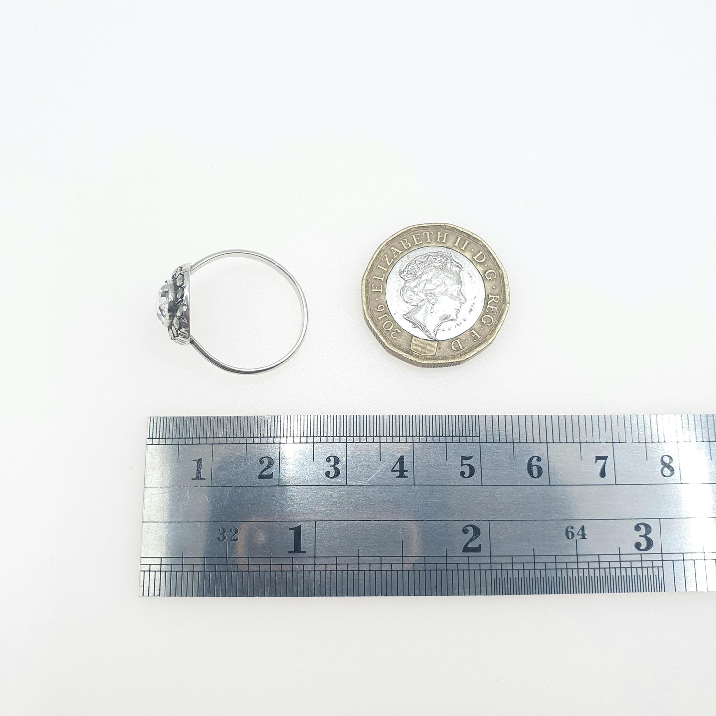 Antique Rock Crystal Solid Silver Ring Art Deco Marcasite Cluster Halo Clear White Quartz Gemstone Genuine Cocktail Jewellery Jewelry