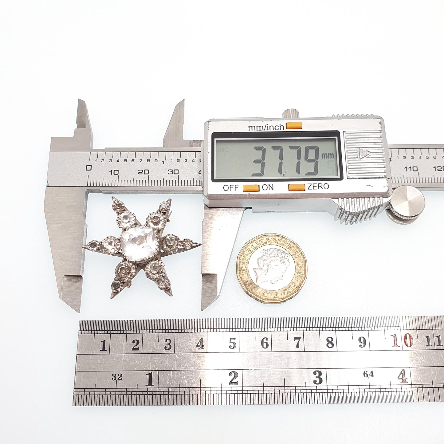 Antique Victorian Sterling Silver Paste Star Brooch Diamond Tone Old Cut 1895 Hallmark Foiled Celestial Jewelry Jewellery Vintage