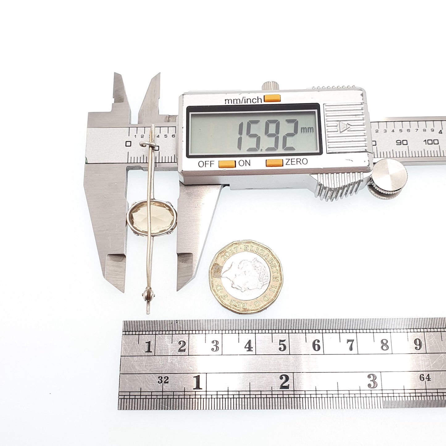 Antique Solid Silver Citrine Bar Brooch Oval Cut Natural Gemstone Orange Bar Pin Womens Unisex Jewelry Jewellery