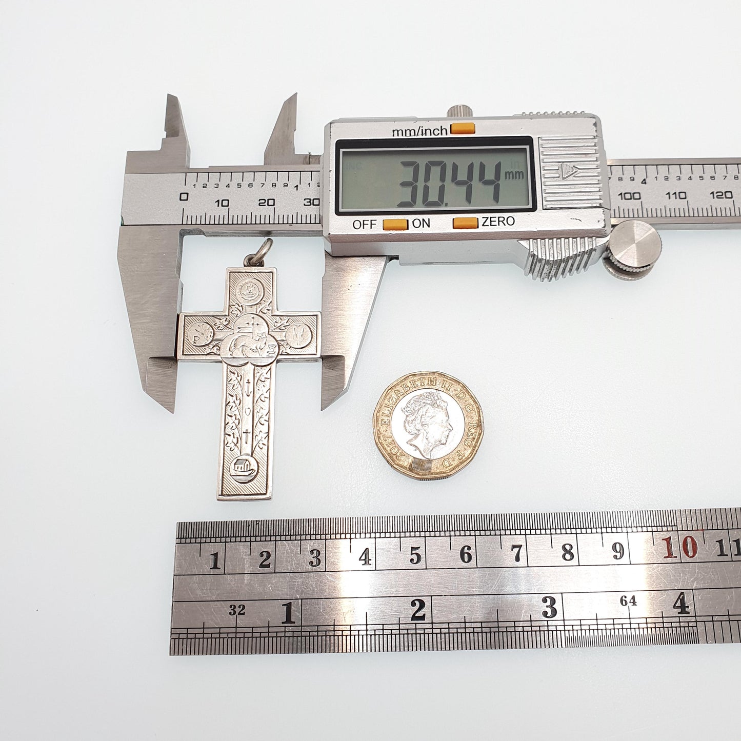 Antique Victorian Solid Silver Crucifix Necklace In Hoc Signo Vinces "In this sign thou shalt conquer" Christian Pendant Constantine