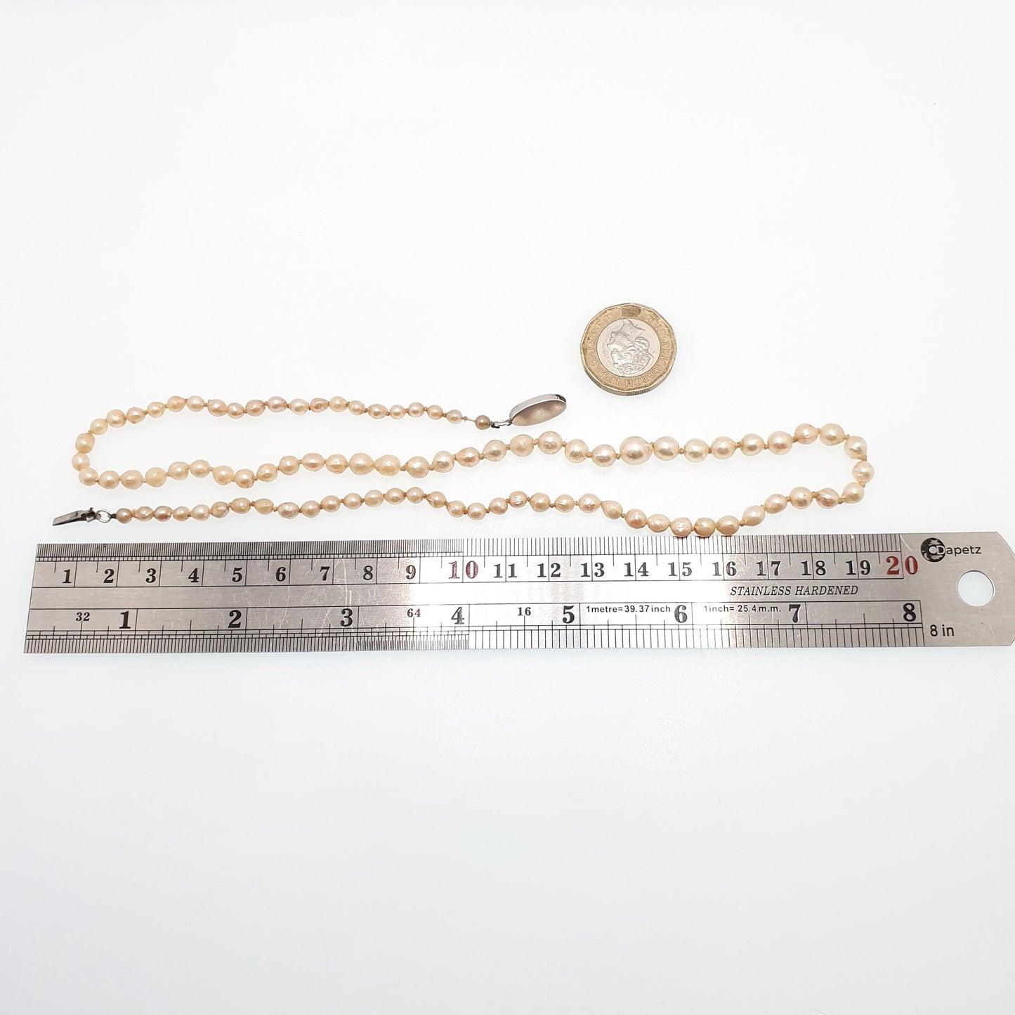 Antique Cultured Pearl Necklace Solid Silver Paste Clasp Art Deco 51cm 20" 14.06g Real Genuine Pearls Vintage 1920s Jewelry