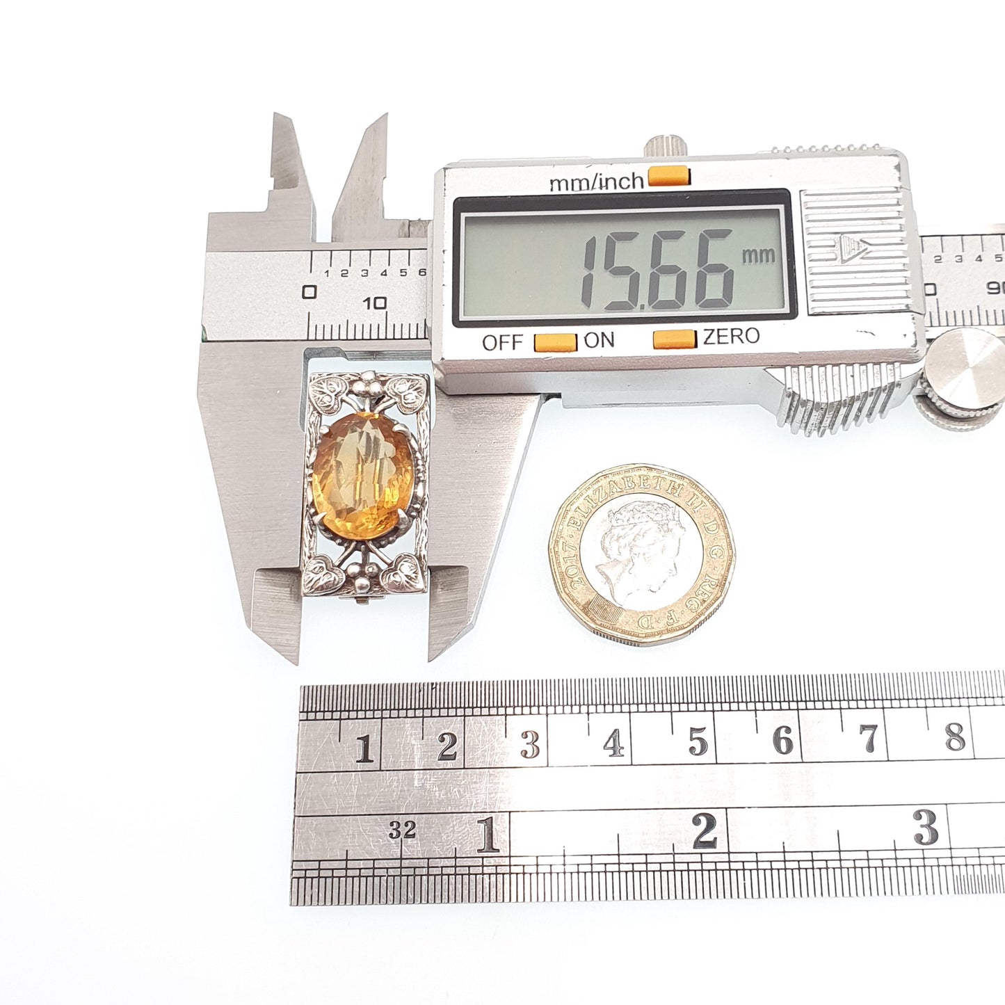 Antique Bernard Instone Sterling Silver Citrine Brooch Very Rare Art Nouveau Genuine Real Gemstone Quartz Oval Vintage Jewelry Jewellery