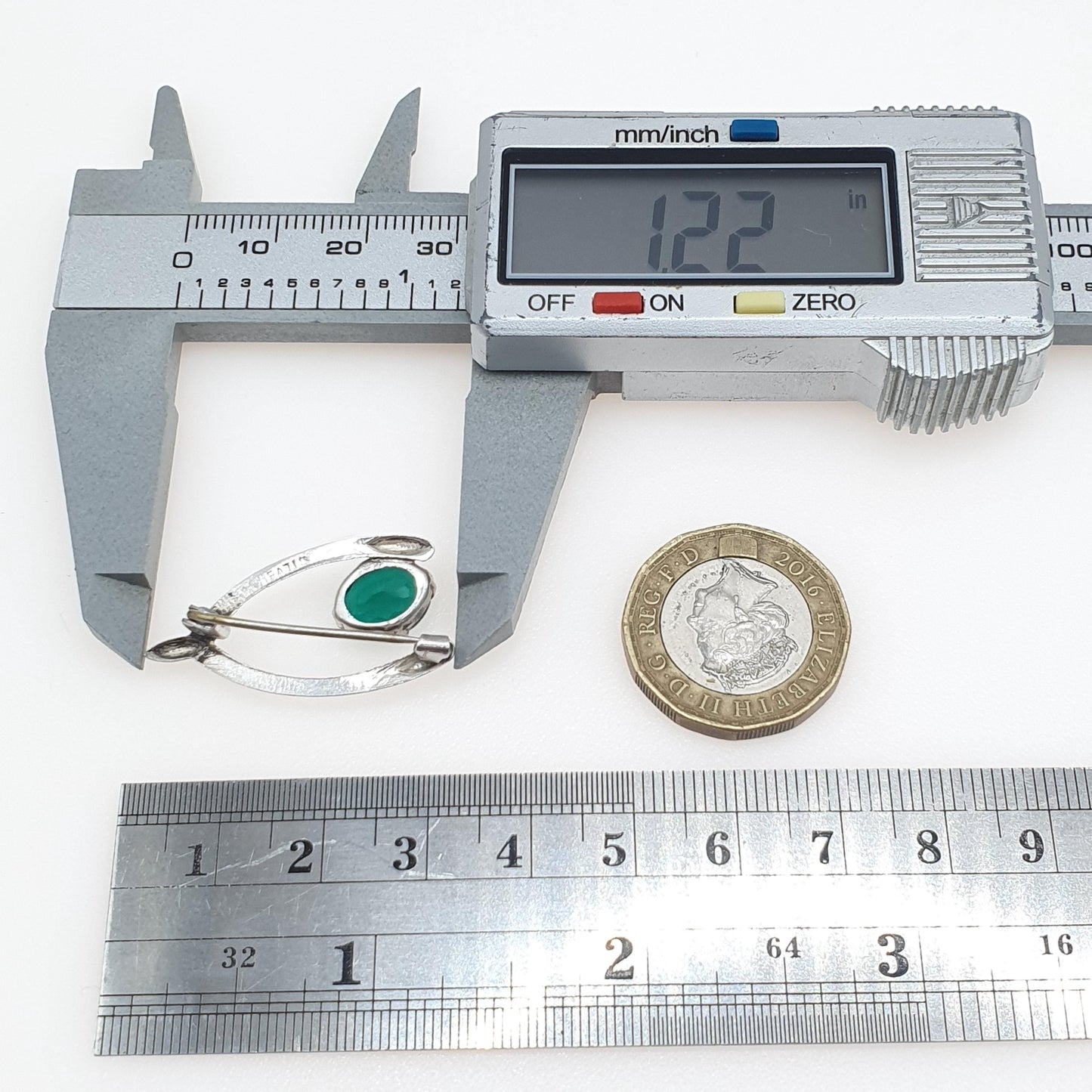 Antique Solid Silver Wishbone Brooch Emerald Paste Green Thanksgiving Good Luck Lucky Jewelry Jewellery Womens Mens Unisex