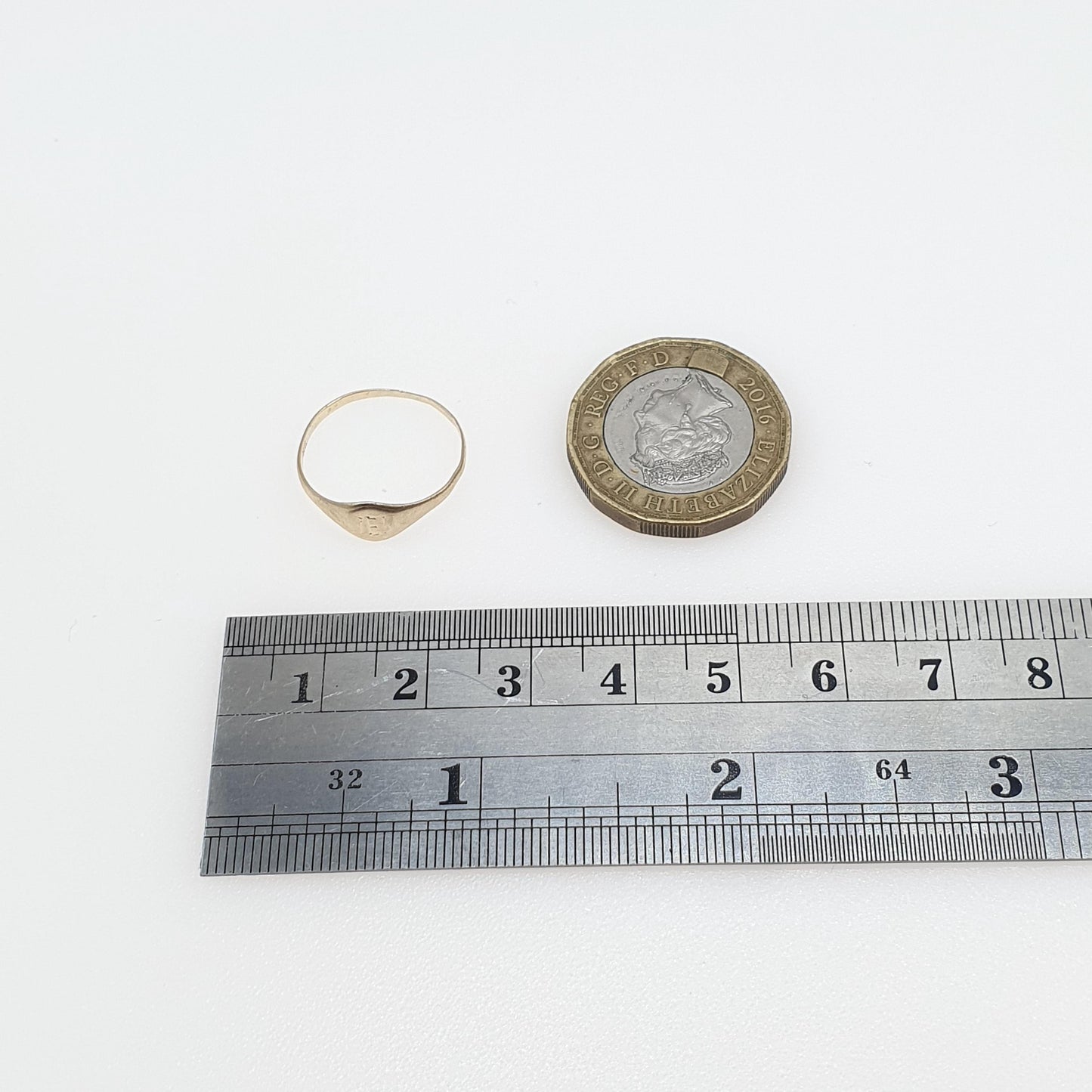 Antique 9ct Gold Signet Ring Initials IEI on Face Round Cute Keepsake Gift Small Vintage UK K US 5.25 Womens Jewelry Jewellery