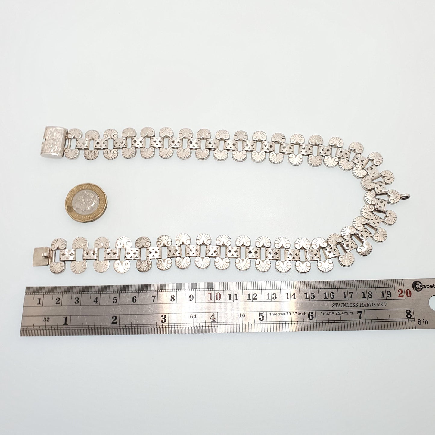 Antique Victorian Solid Silver Collar Necklace Book Chain Bookchain Bead Etruscan Choker Link 42cm 54.76g Vintage Jewelry Jewellery