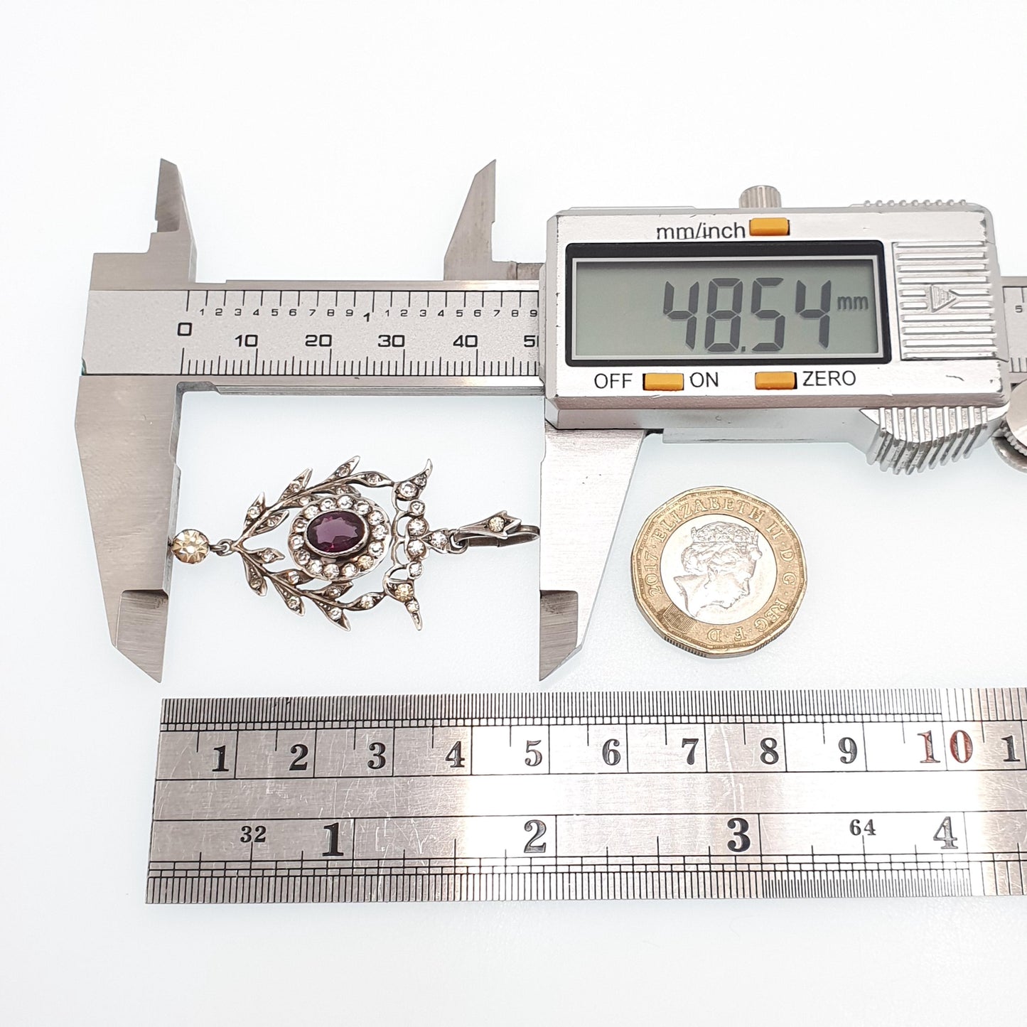 Antique Solid Silver Amethyst & Diamond Paste Pendant Necklace Art Nouveau Rare Vintage Womens Jewellery Jewelry