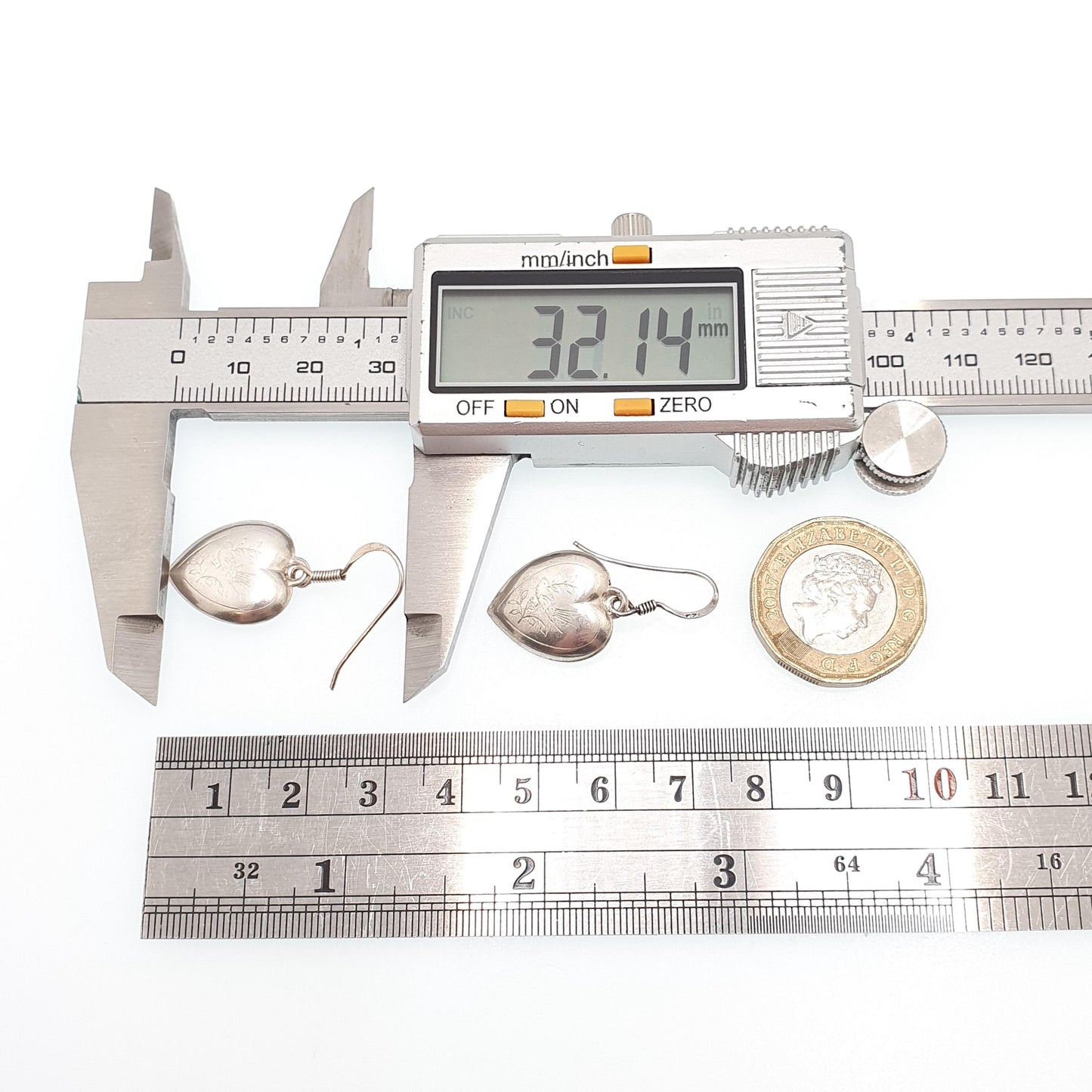 Antique Victorian Solid Silver Heart Bird Earrings Engraved Songbird Hook Dangle Womens Jewelry Vintage Jewellery