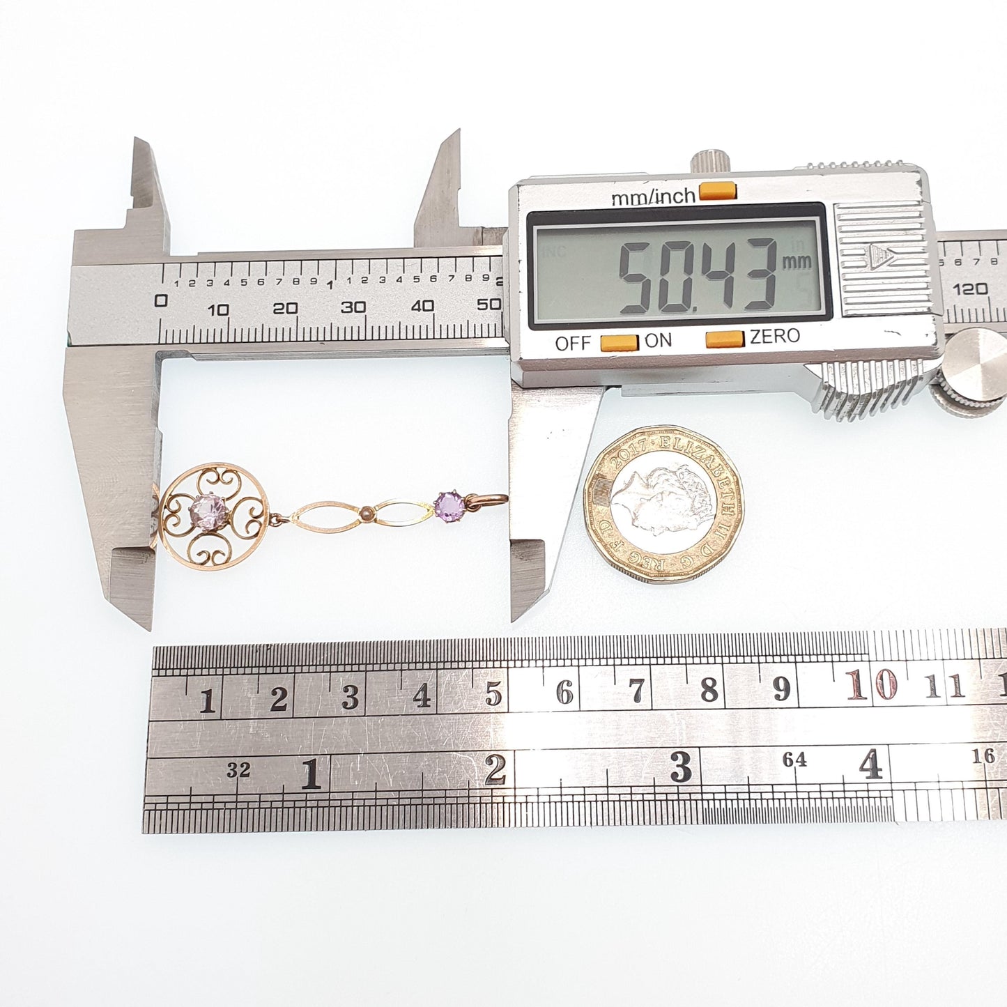 Antique 9ct 9k Gold Amethyst Paste Pendant Seed Pearl Necklace Target Drop Edwardian Openwork 1900s Vintage Jewellery Jewelry