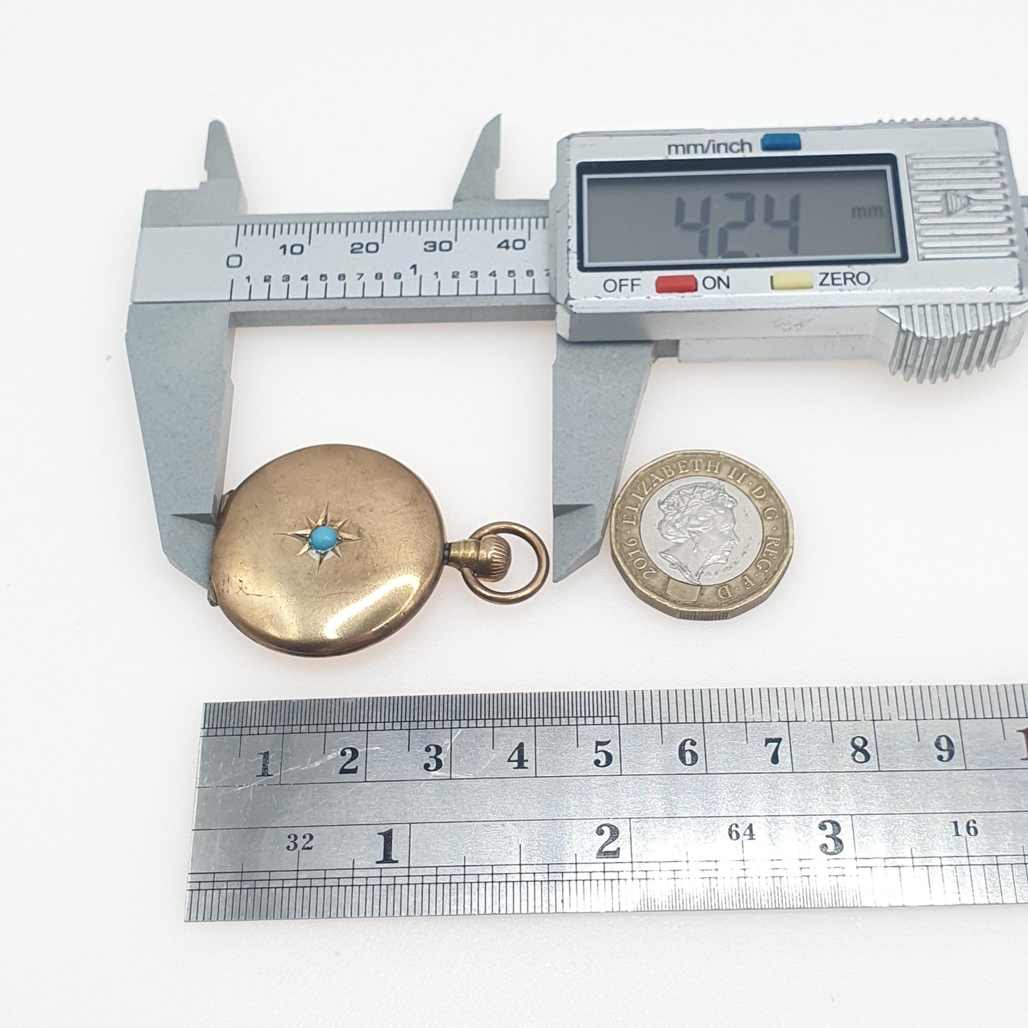 Antique Victorian Rolled Gold Turquoise Glass Locket Pocket Watch Style Gold Fillled Vintage Necklace Womens Ladies Jewellery Jewelry