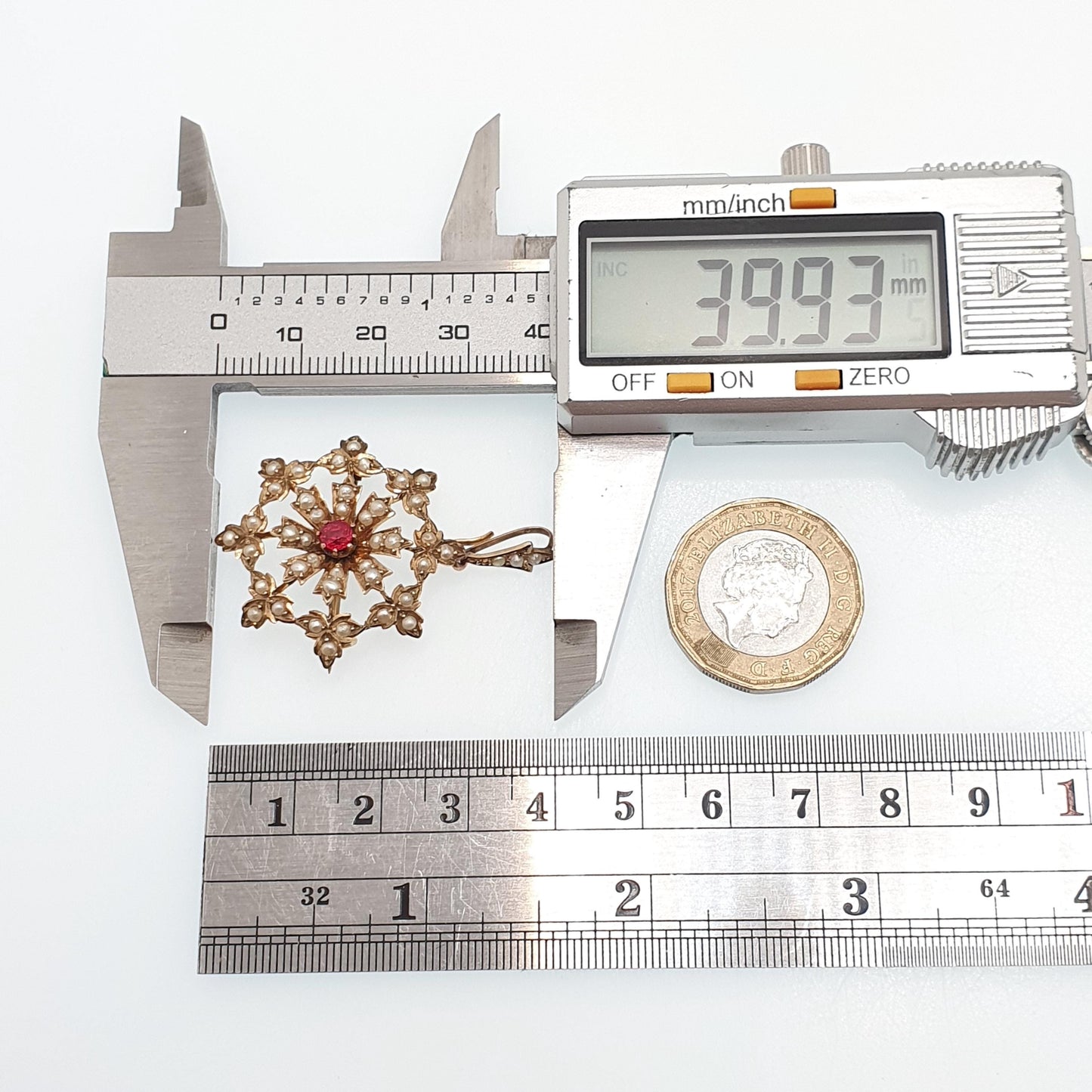 Antique 9ct Gold Garnet Necklace Pendant Seed Pearl Flower Brooch Solid 9k 9kt Art Nouveau Vintage Jewelry Jewellery