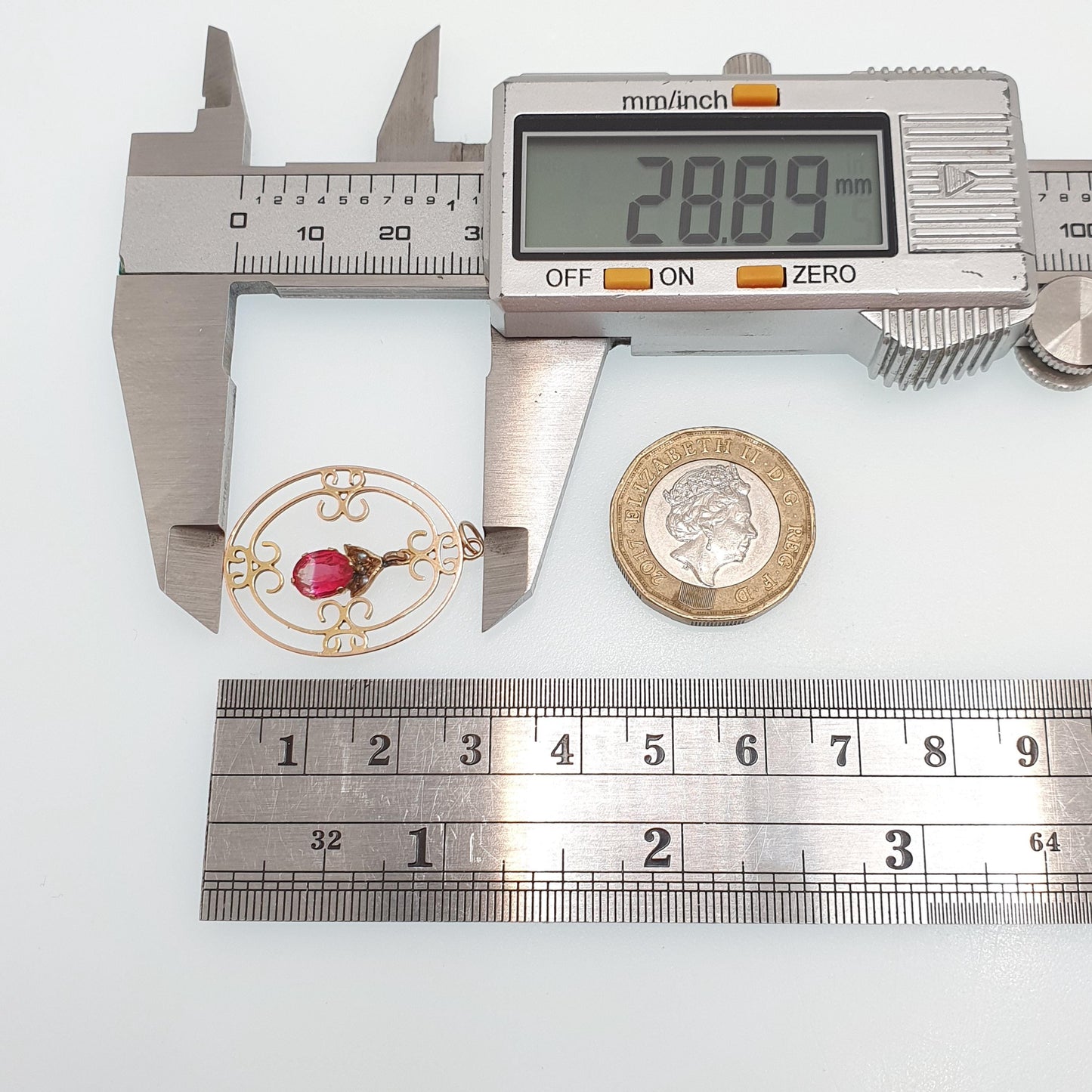 Antique 9ct Gold Pink Tourmaline Necklace Pendant Solid 9kt 9k Openwork Art Nouveau Seed Pearl Vintage Jewelry Jewellery