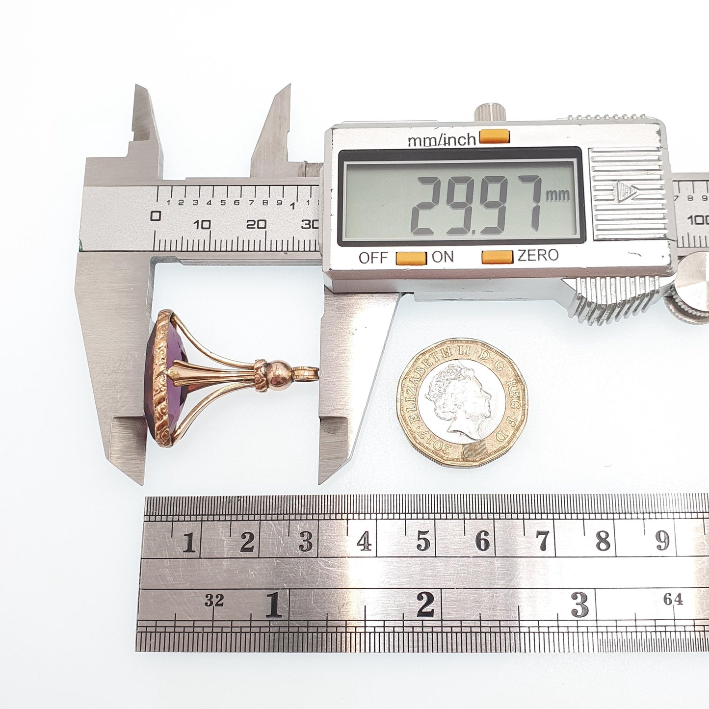 Antique Victorian Rolled Gold Amethyst Paste Fob Pendant Gold Filled Purple Glass Vintage Womens Jewellery Jewelry Charm