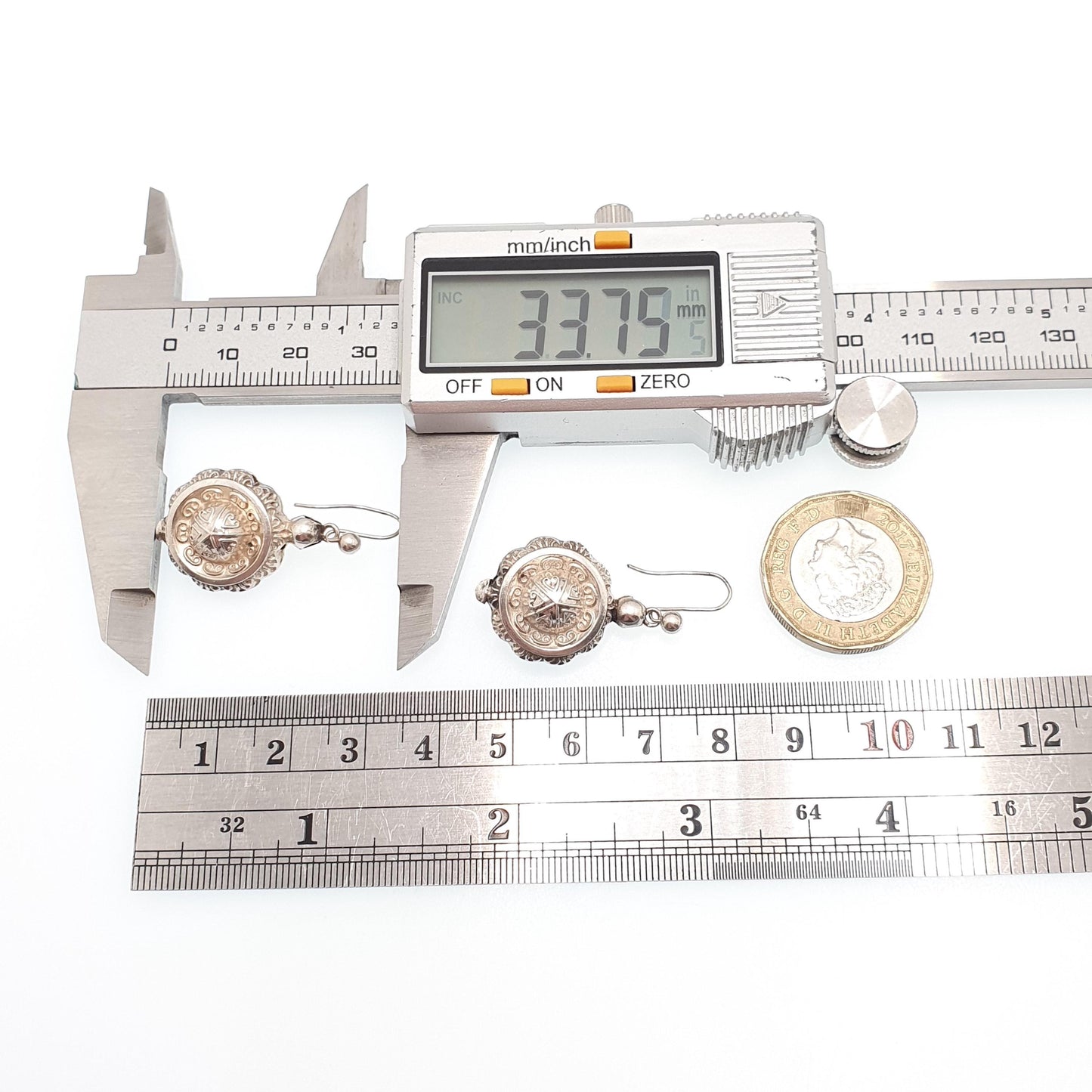 Antique Solid Silver Victorian Earrings Etruscan Centre Hook Dangle Aesthetic Drop Genuine 1800s Womens Vintage Jewelry Jewellery