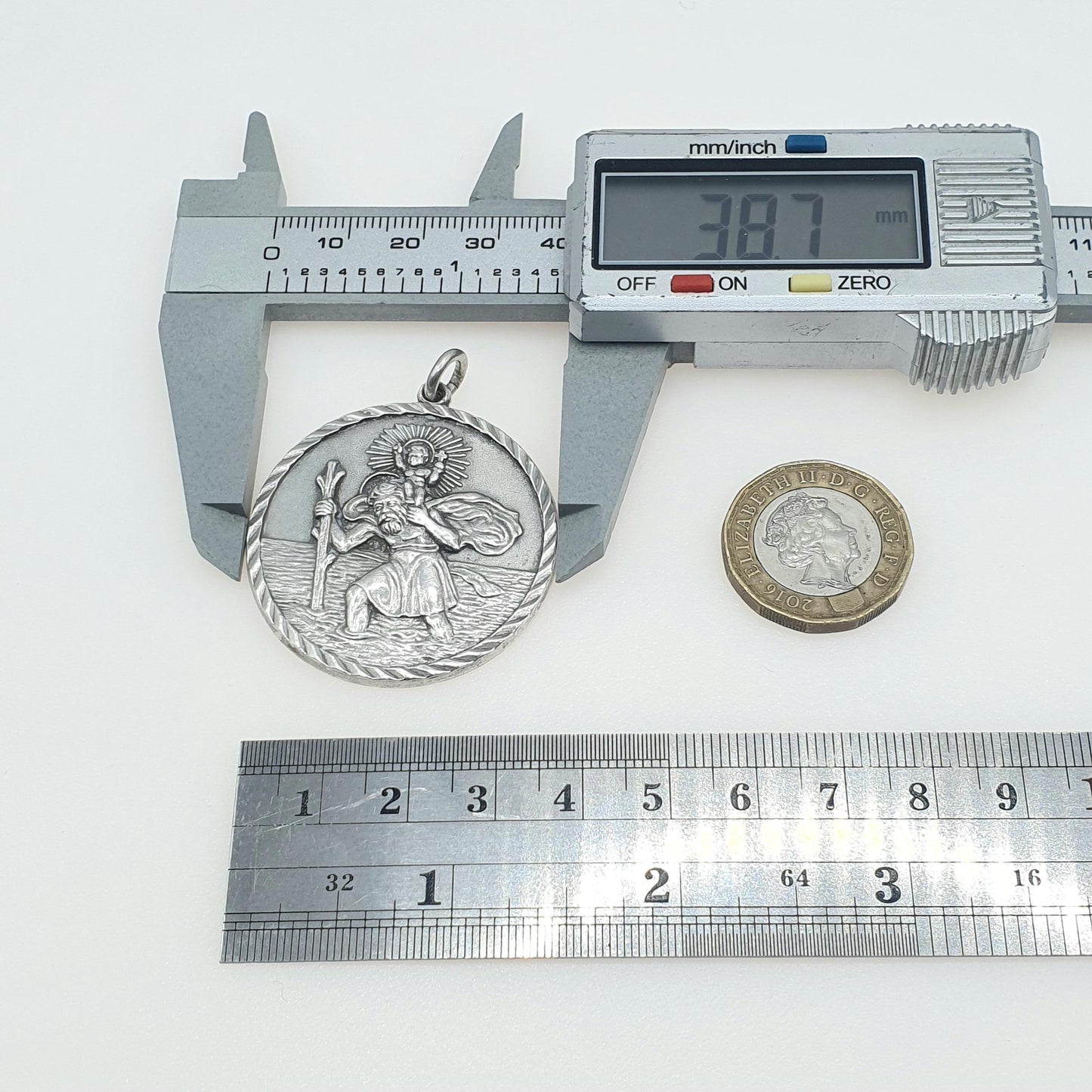 Vintage Sterling Silver Very Large St Christopher Pendant Necklace Huge Massive Heavy Travel Jewellery Jewelry Men Women Unisex