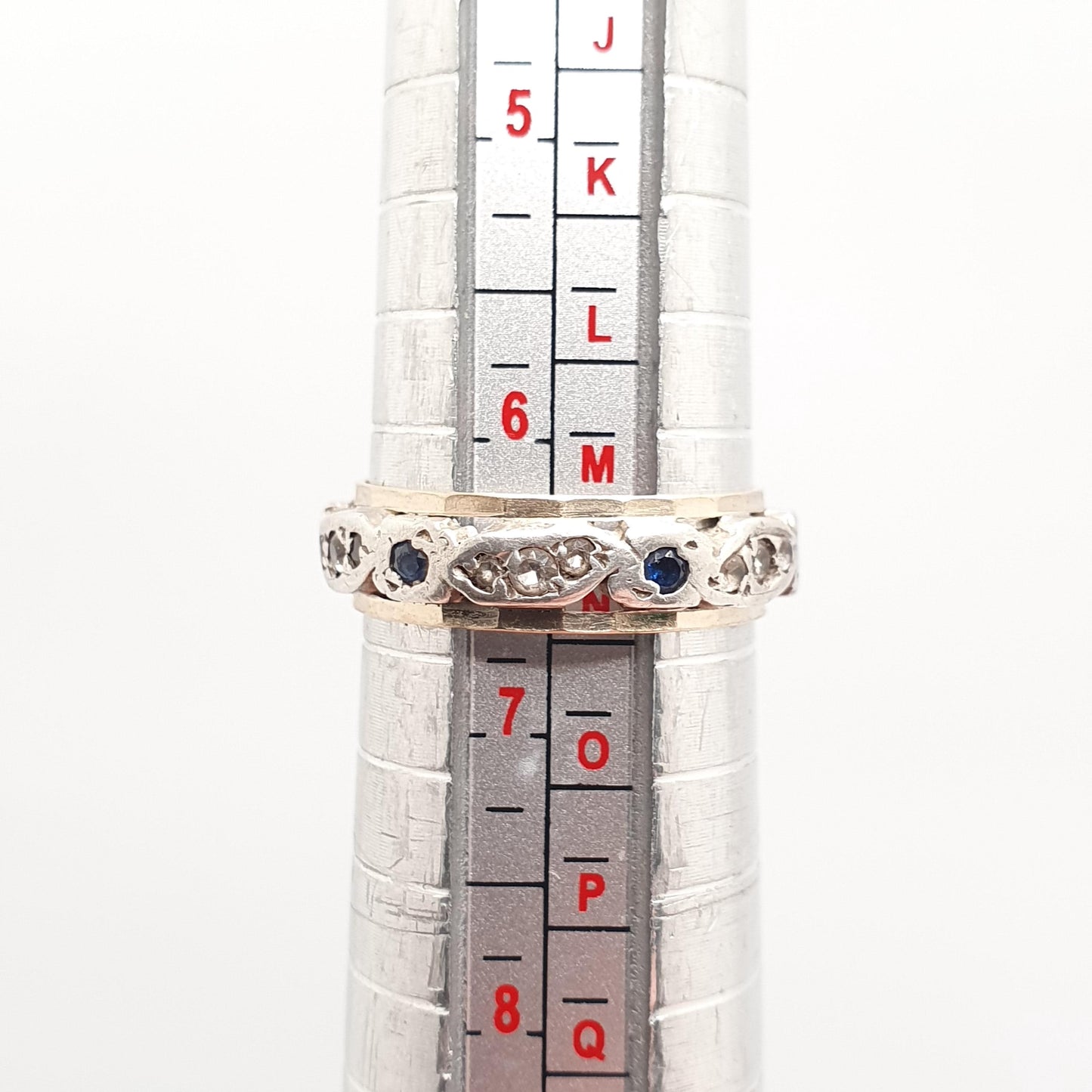 Antique Eternity Ring 9ct Gold Blue White Spinel Solid 9k 375 & Silver 1920s Fine Rare Full Estate Womens Jewelry