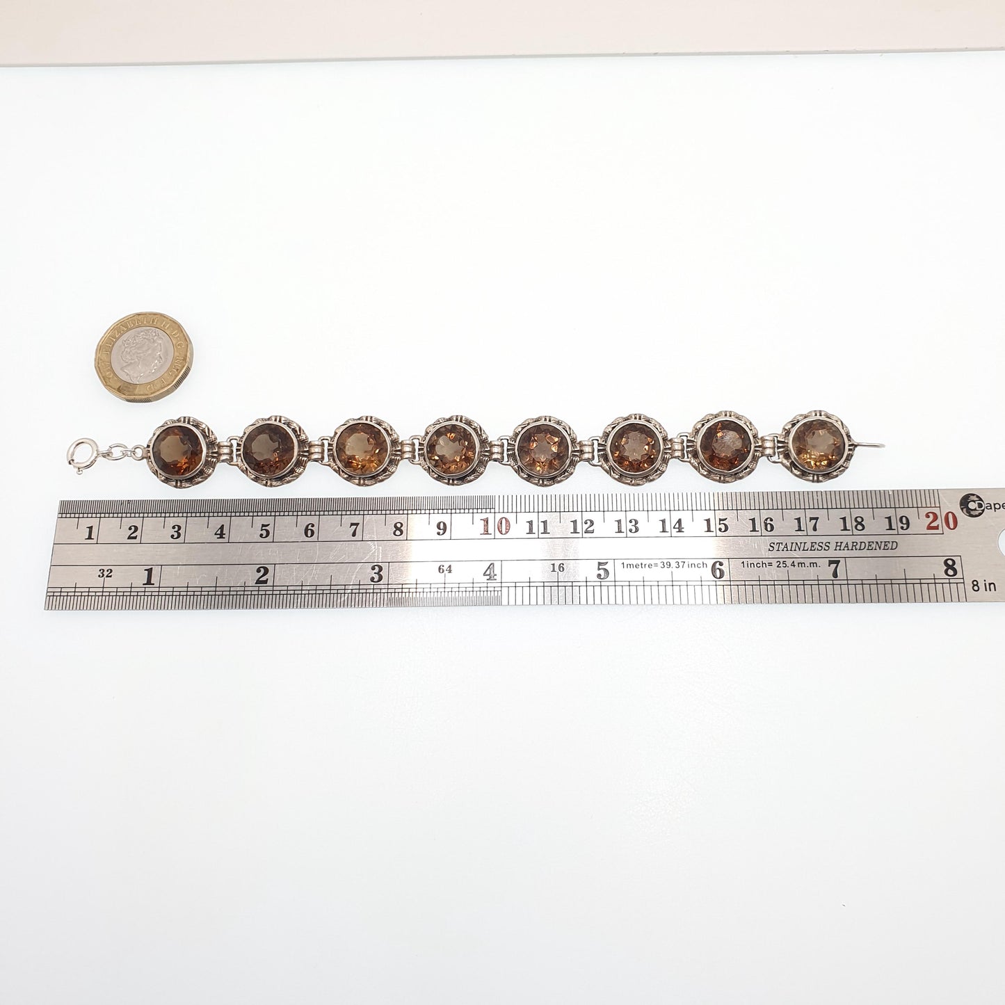 Antique Smoky Quartz Sterling Silver Bracelet Scottish Cairngorm Smokey Brown Genuine Gemstone Celtic Scotland Vintage Jewelry Jewellery