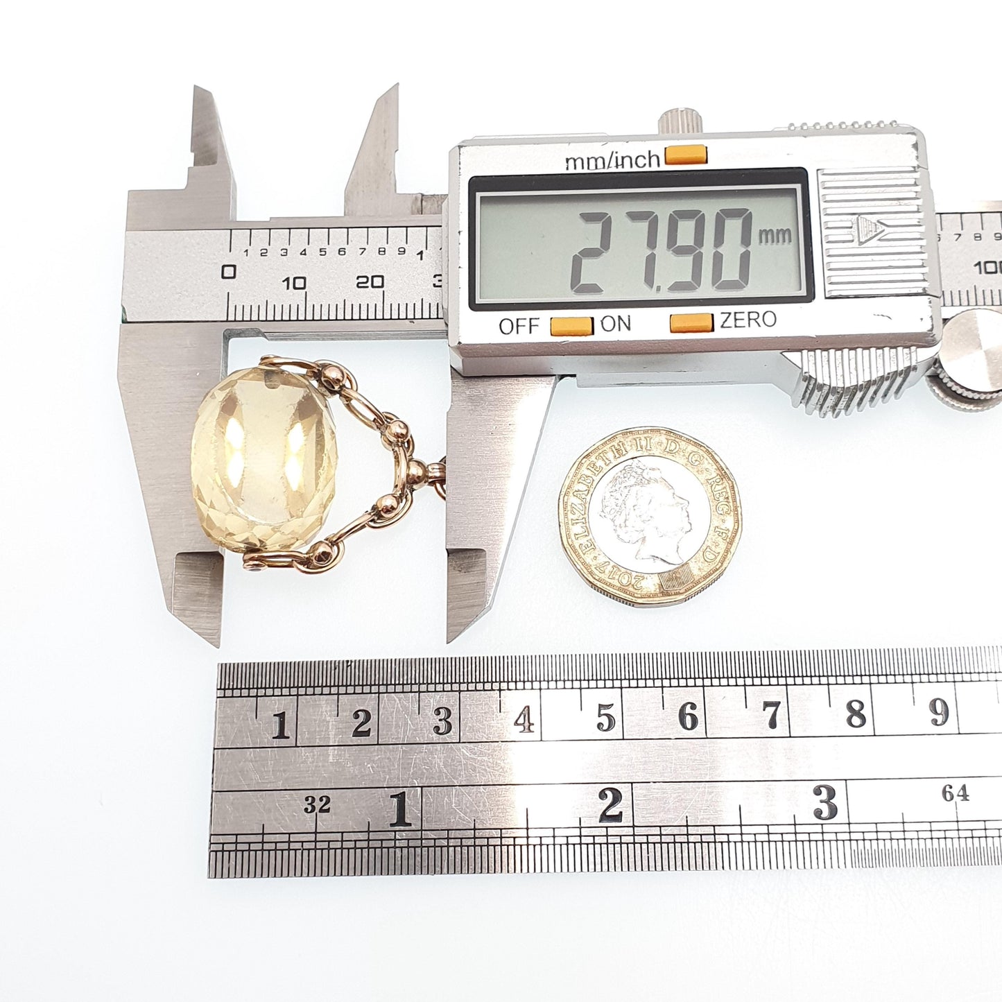 Antique Victorian 9ct 9k Gold Citrine Spinner Fob Pendant Necklace Large Big Solid 375 Vintage Jewellery Jewelry