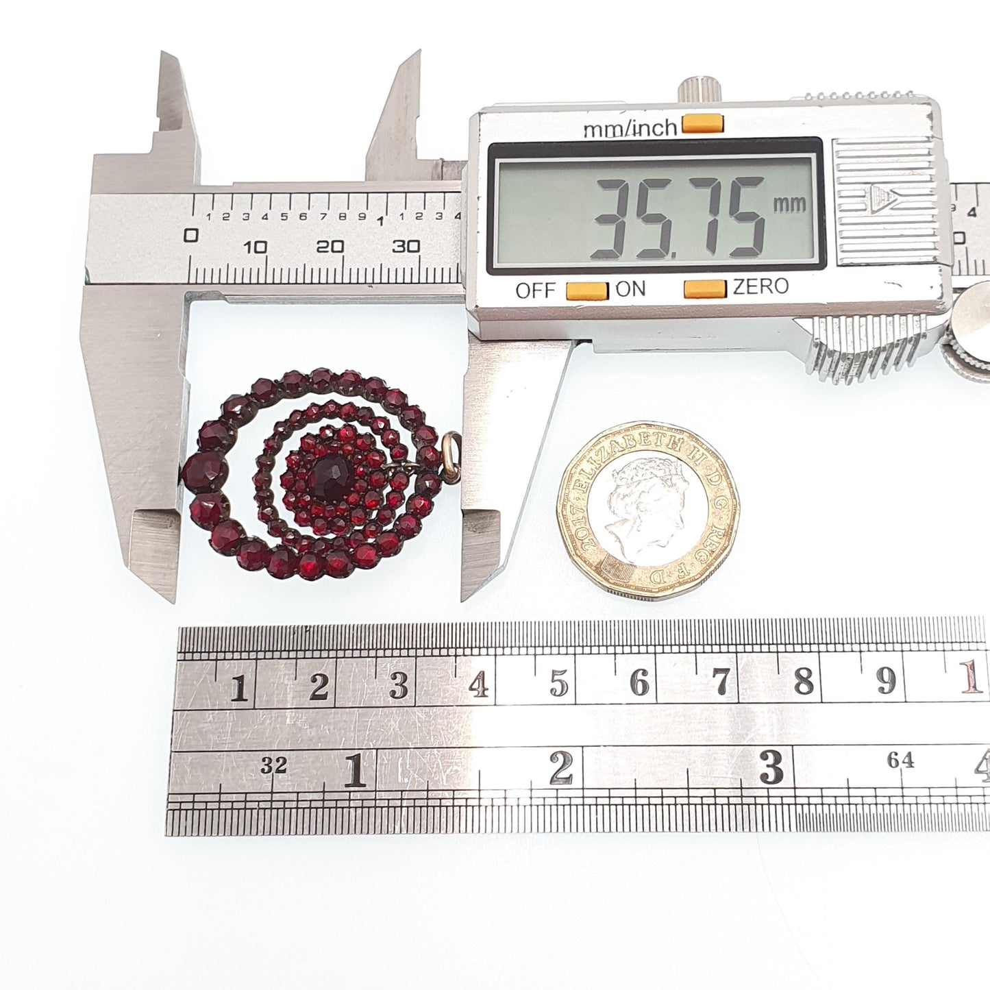 Antique Victorian Bohemian Garnet Pendant Necklace Rolled Gold Filled Crescent Renaissance Revival Vintage Jewelry Jewellery