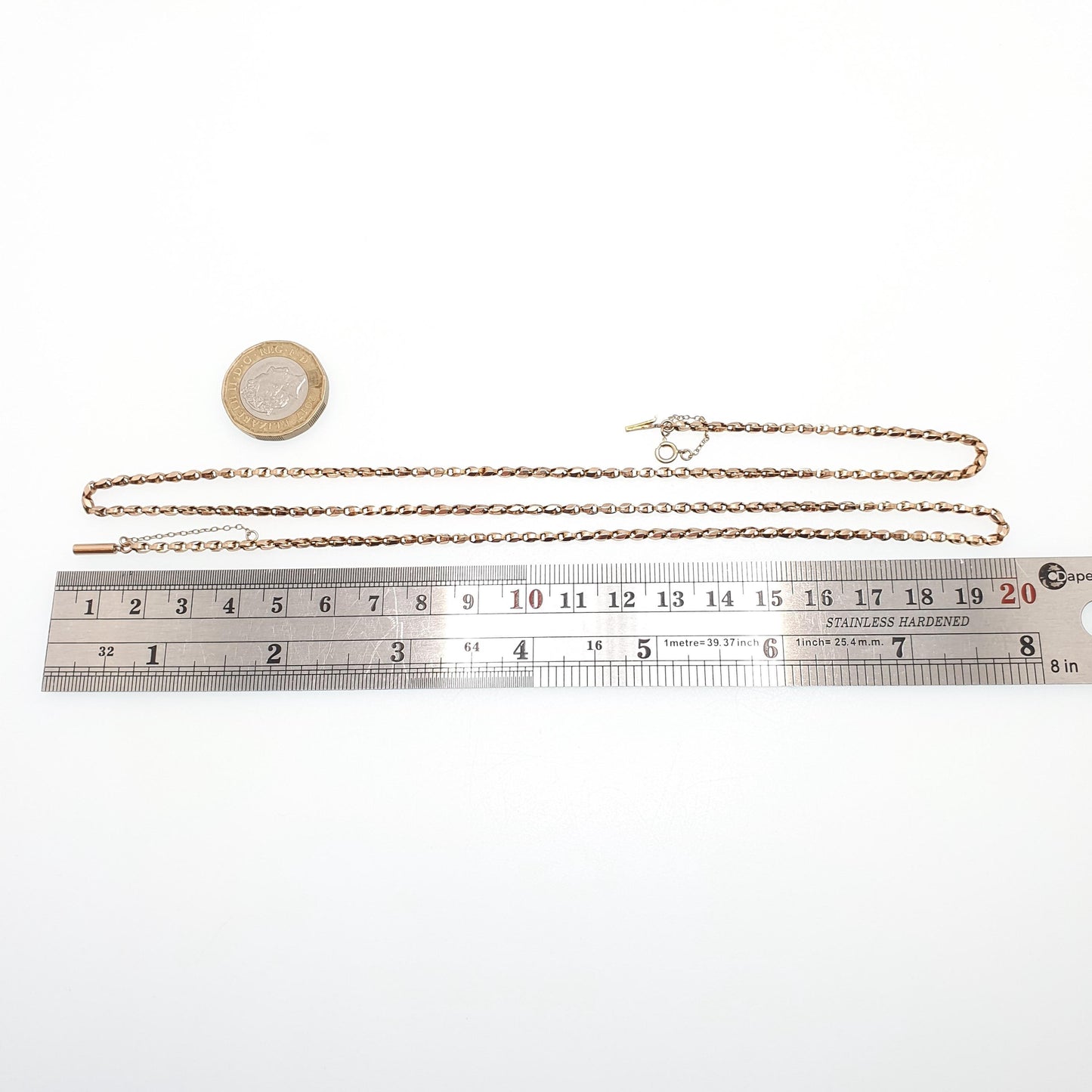 Antique Victorian 9ct 9k Rose Gold Tulip Link Chain Necklace Wheat Style Solid 9kt 66cm 25.9" 8.28g Vintage Jewelry Jewellery