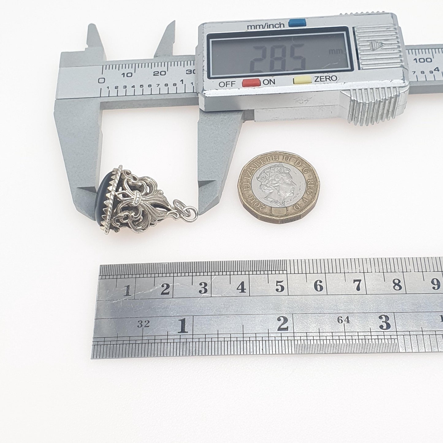 Vintage Solid Silver Onyx Fob Pendant Pierced Body Genuine Black Gemstone Jewelry Necklace Jewellery Mens Womens