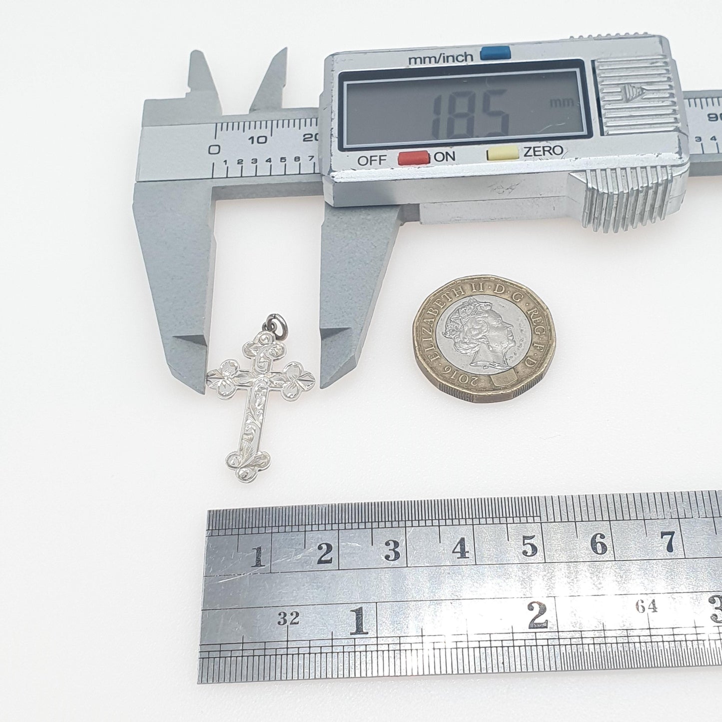 Antique Sterling Silver Bulbed Cross Crucifix Pendant Womens Jewelry Jewellery Vintage Necklace Religious