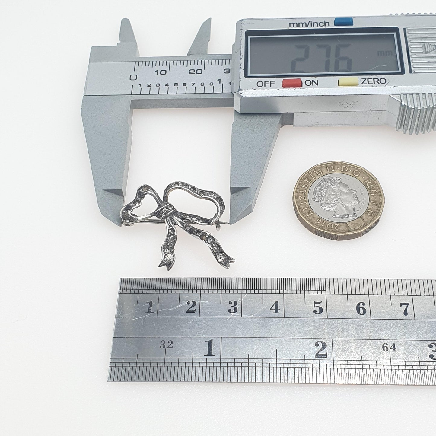 Antique Victorian Solid Silver Paste Bow Brooch 1800s Ribbon Vintage Womens Jewelry Jewellery Vintage