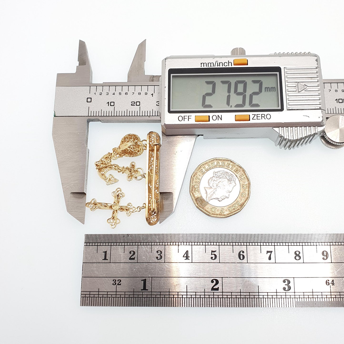 Antique Gold on Solid Silver Hope Faith and Charity Brooch Filigree Enamel Vermeil Gilded Anchor Heart and Crucifix Vintage