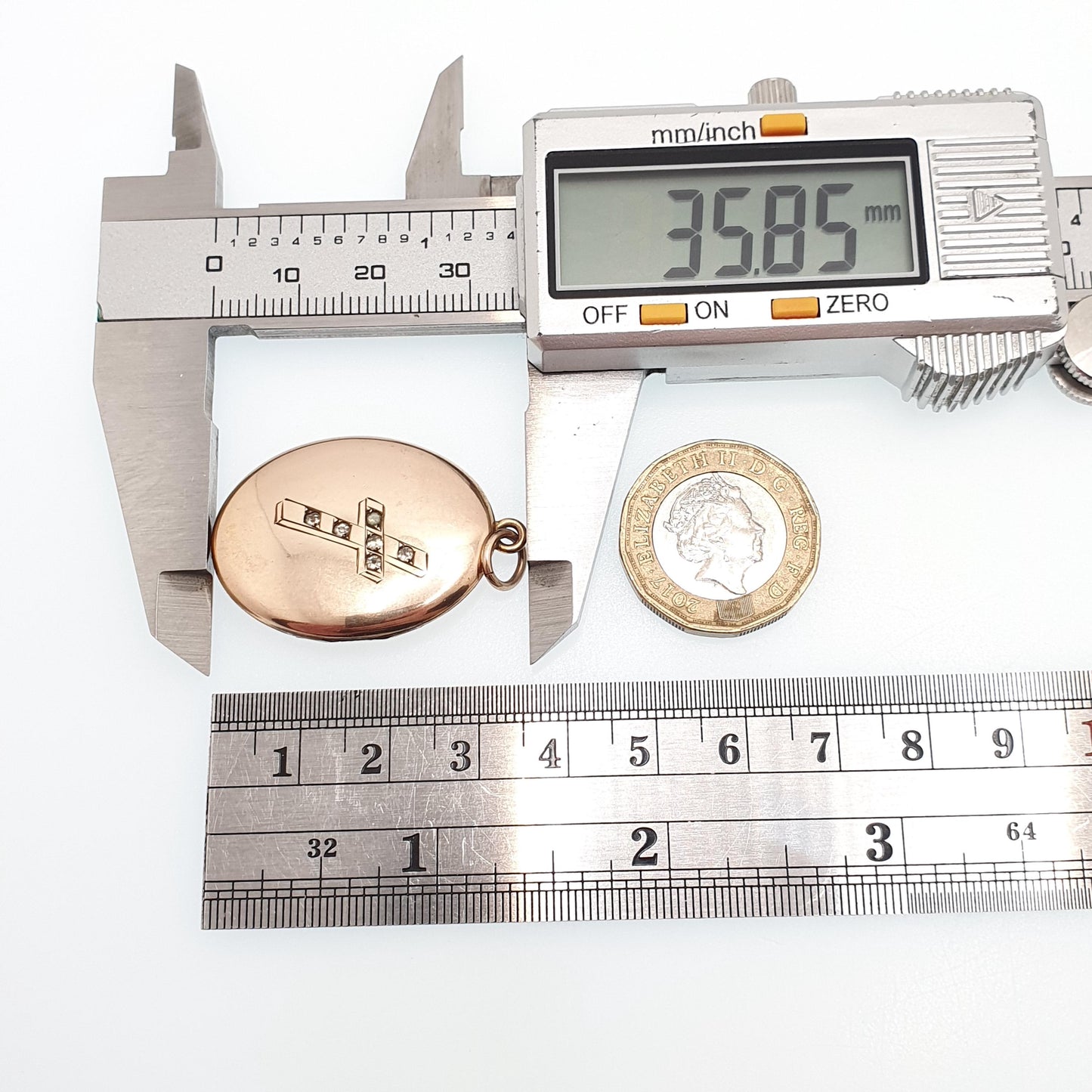 Antique Rolled Gold Cross Locket Diamond Paste Crucifix Gold Filled Sparkly Oval Rare Photo Womens Vintage Jewelry Jewellery