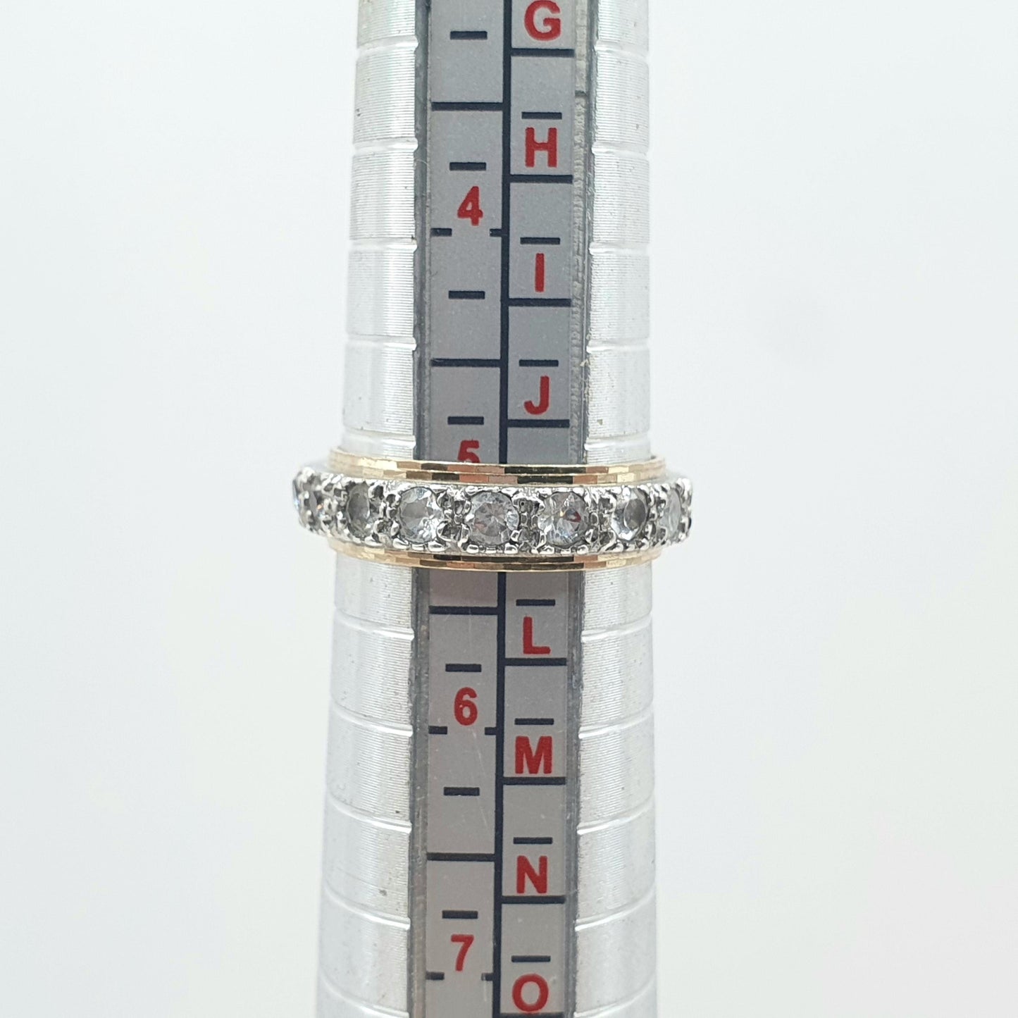Old Vintage 9ct Gold & Solid Silver White Spinel Eternity Ring Infinity Round Cut White Gemstone Womens Jewelry Jewellery